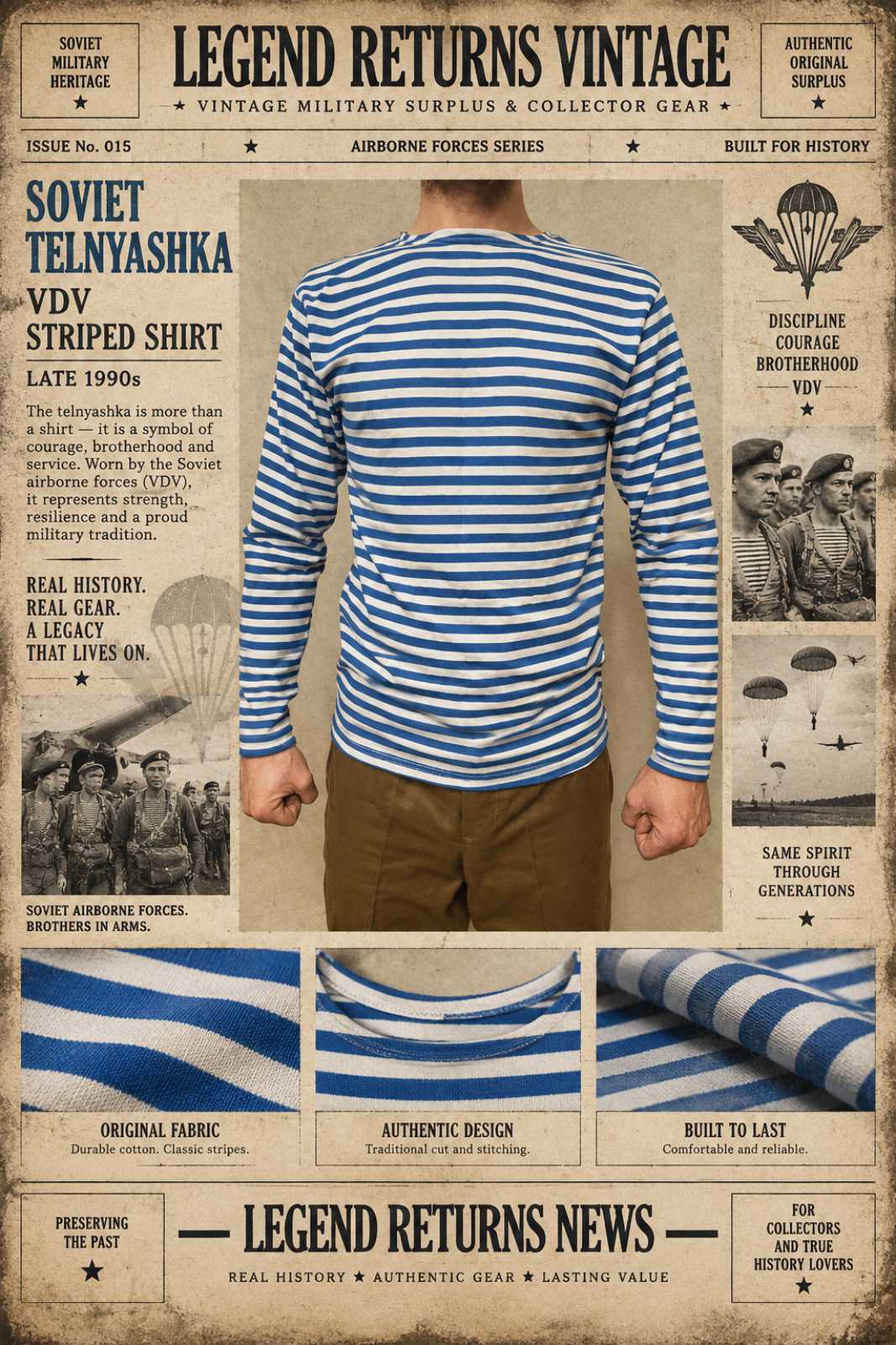 Legend Returns Vintage Soviet telnyashka striped cotton shirt from the late 1990s
