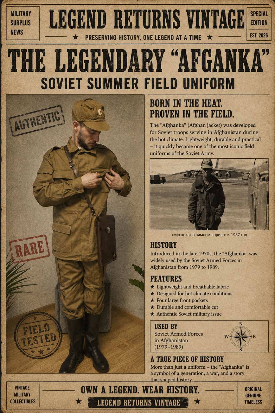 Legend Returns Vintage original Soviet Afghanka summer field jacket from the USSR military uniform