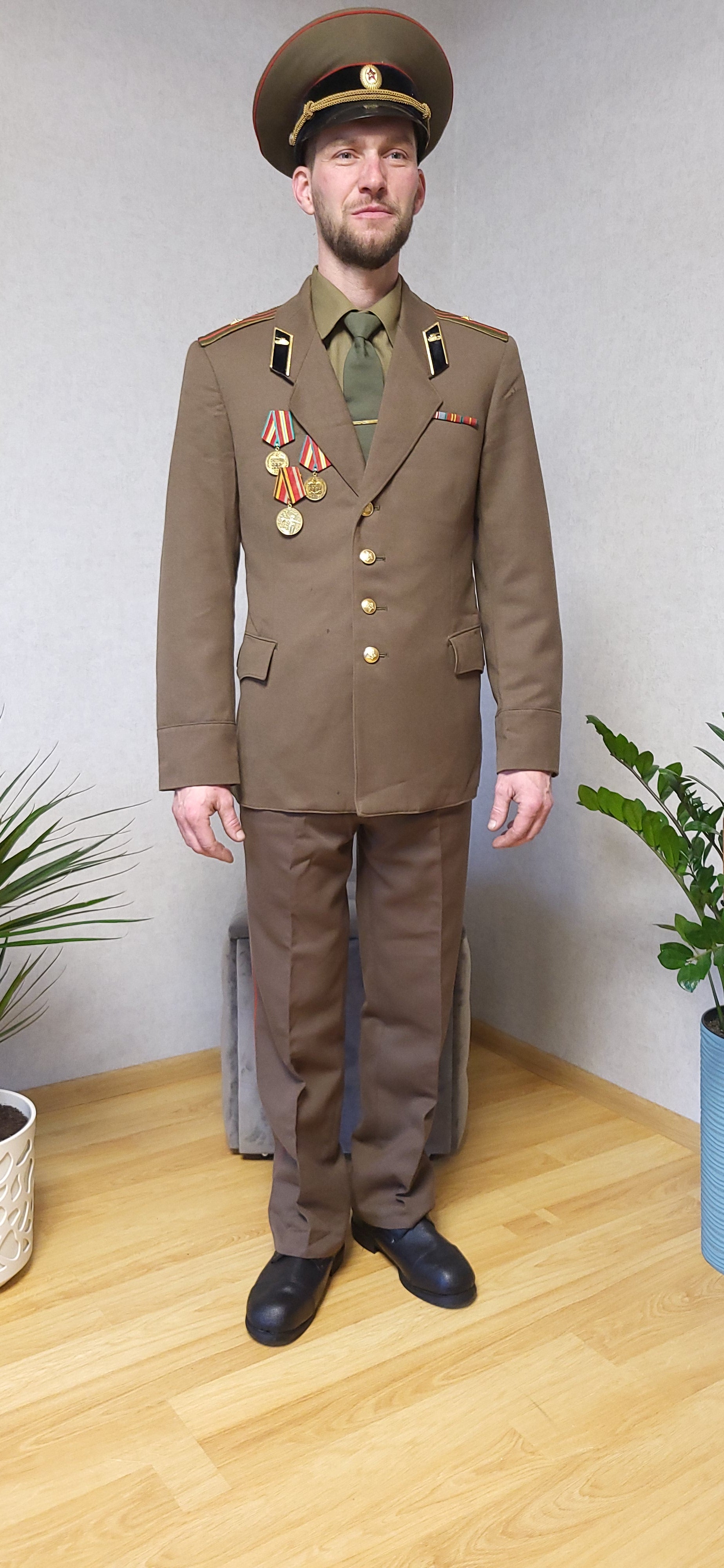 Soviet USSR Khaki Dress Uniform Set Semi-Wool Tunic Trousers Hat Boots