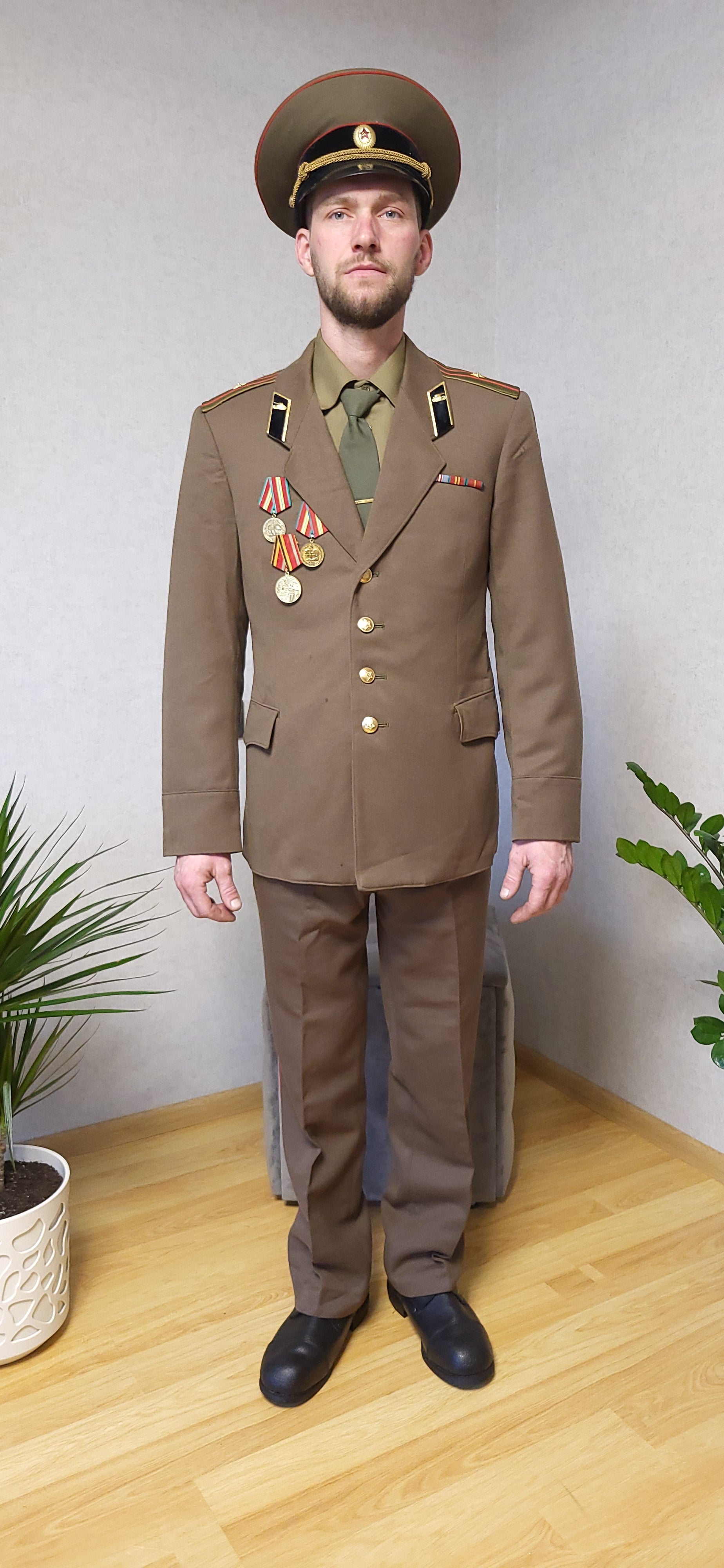 Soviet USSR Khaki Dress Uniform Set Semi-Wool Tunic Trousers Hat Boots