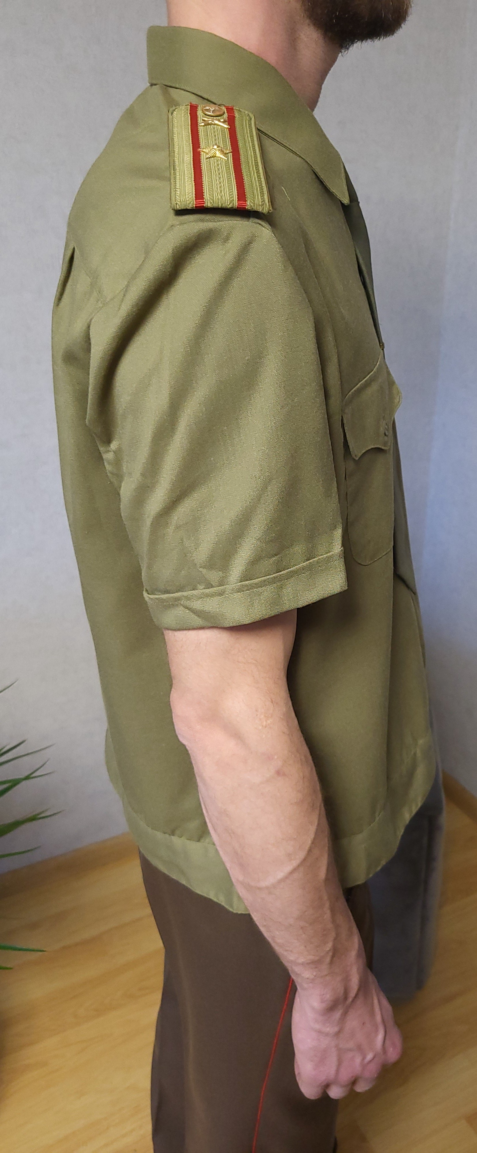 Authentic Vintage Soviet Khaki Dress Shirt Short Sleeve Set with Tie