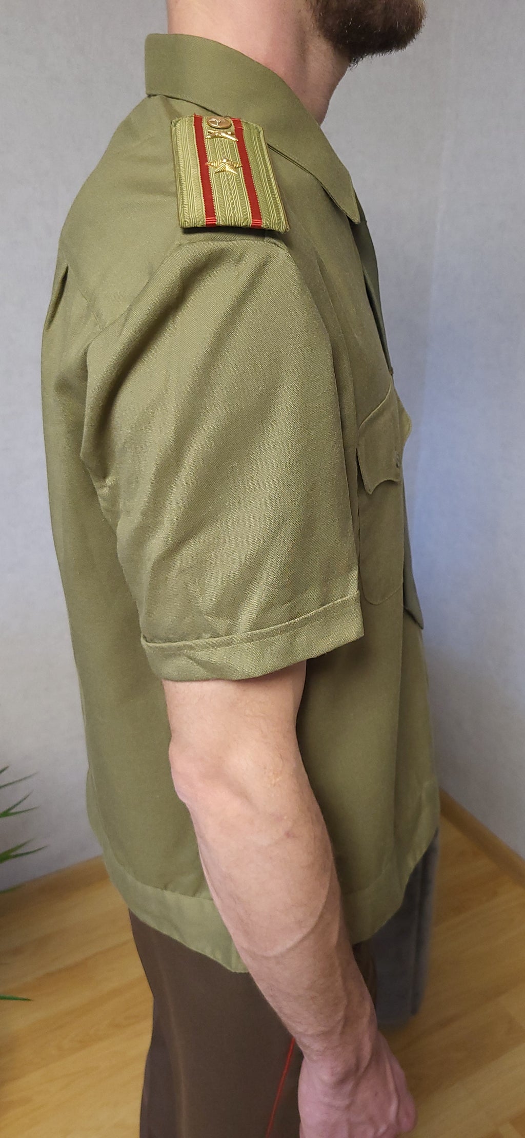 Authentic Vintage Soviet Khaki Dress Shirt Short Sleeve Set with Tie