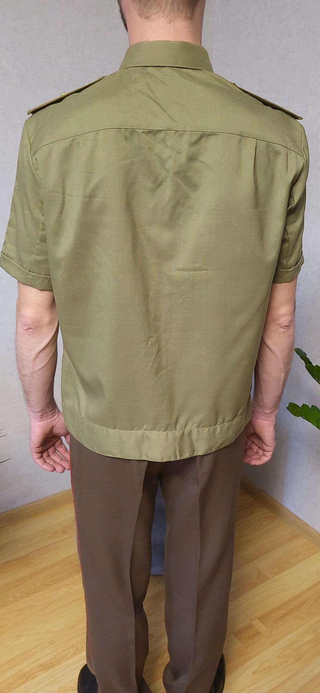 Authentic Vintage Soviet Khaki Dress Shirt Short Sleeve Set with Tie