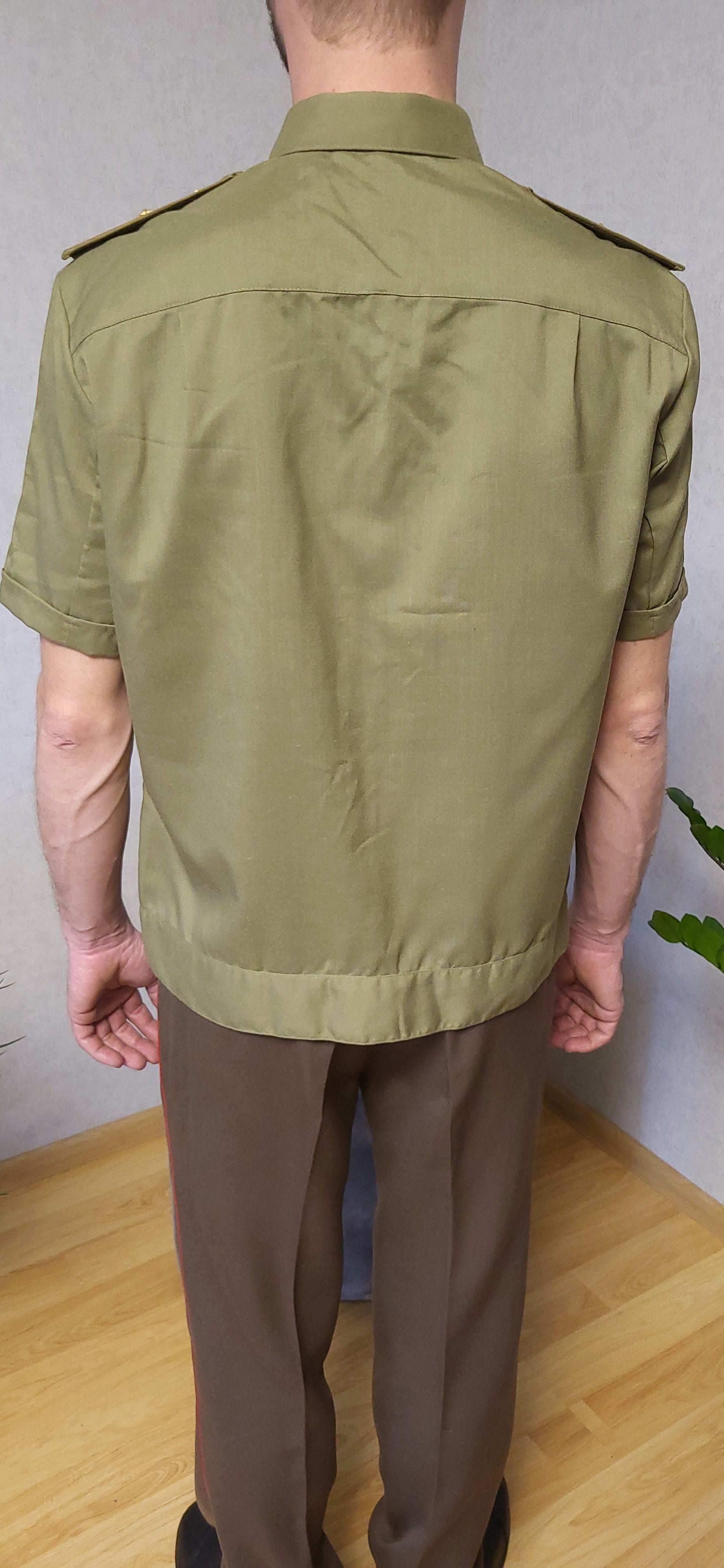 Authentic Vintage Soviet Khaki Dress Shirt Short Sleeve Set with Tie