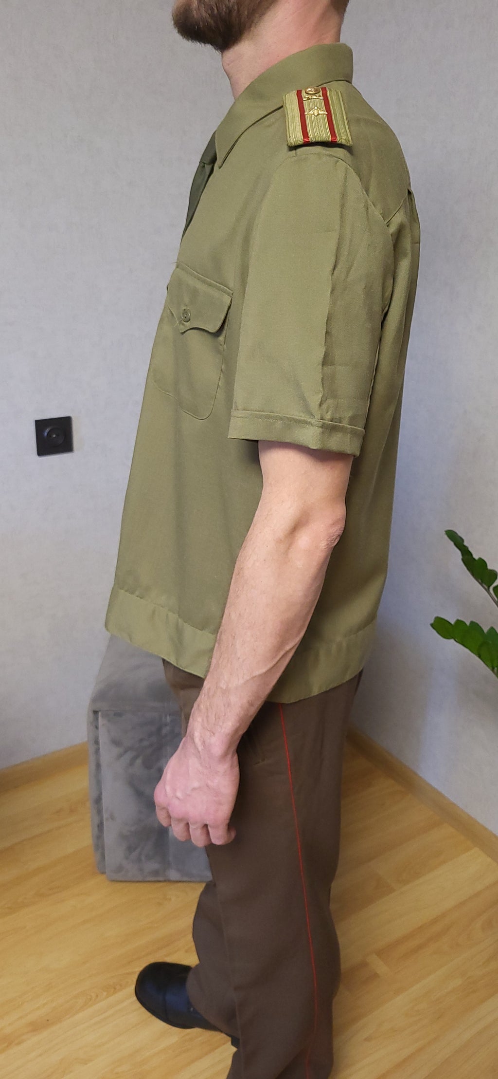 Authentic Vintage Soviet Khaki Dress Shirt Short Sleeve Set with Tie
