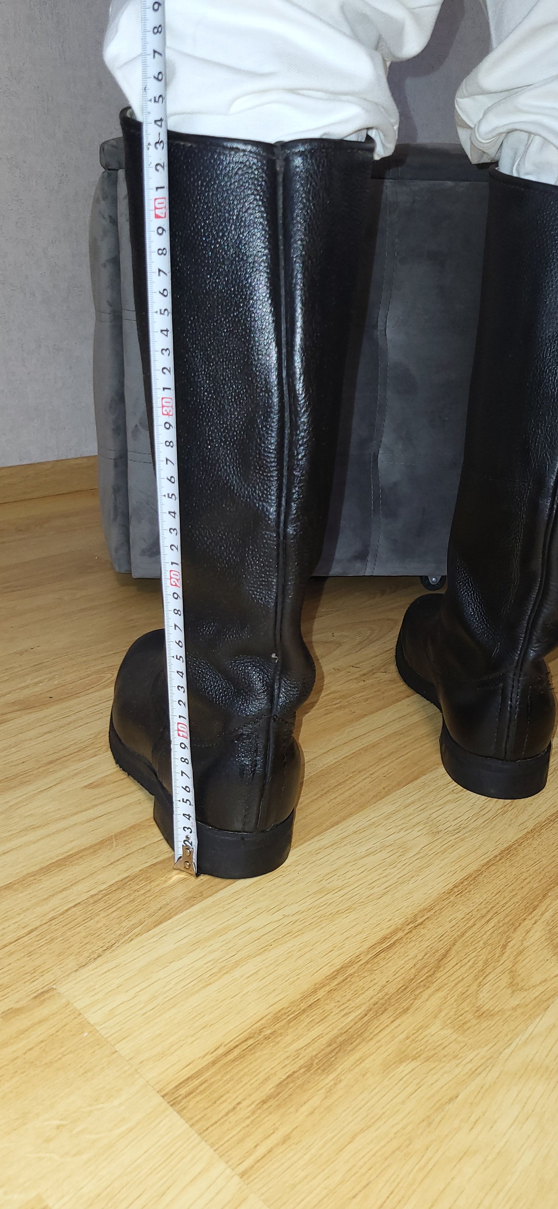 Vintage Soviet Yuft Leather Tall Boots USSR Micropore Sole Black Boots
