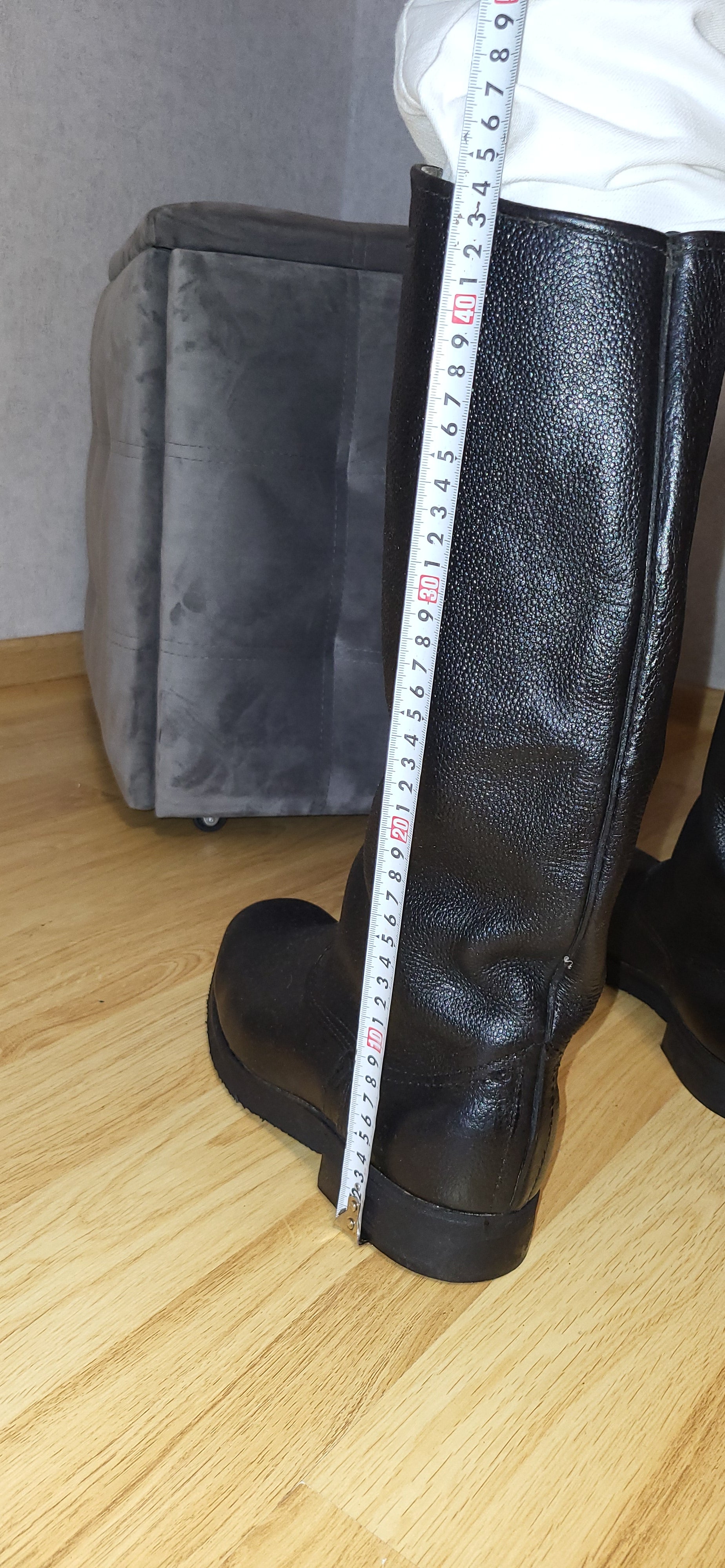 Vintage Soviet Yuft Leather Tall Boots USSR Micropore Sole Black Boots