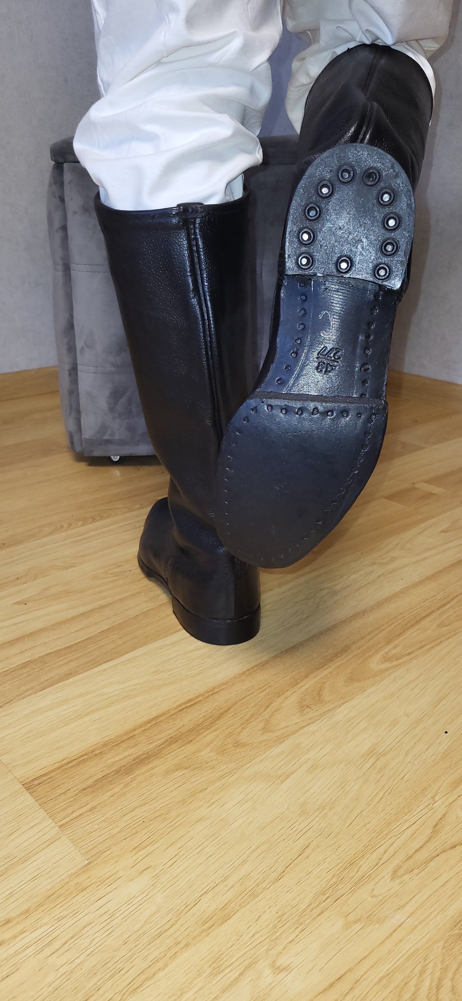 Vintage Soviet RKKA Yalovye Yuft Leather Tall Boots USSR Leather Sole
