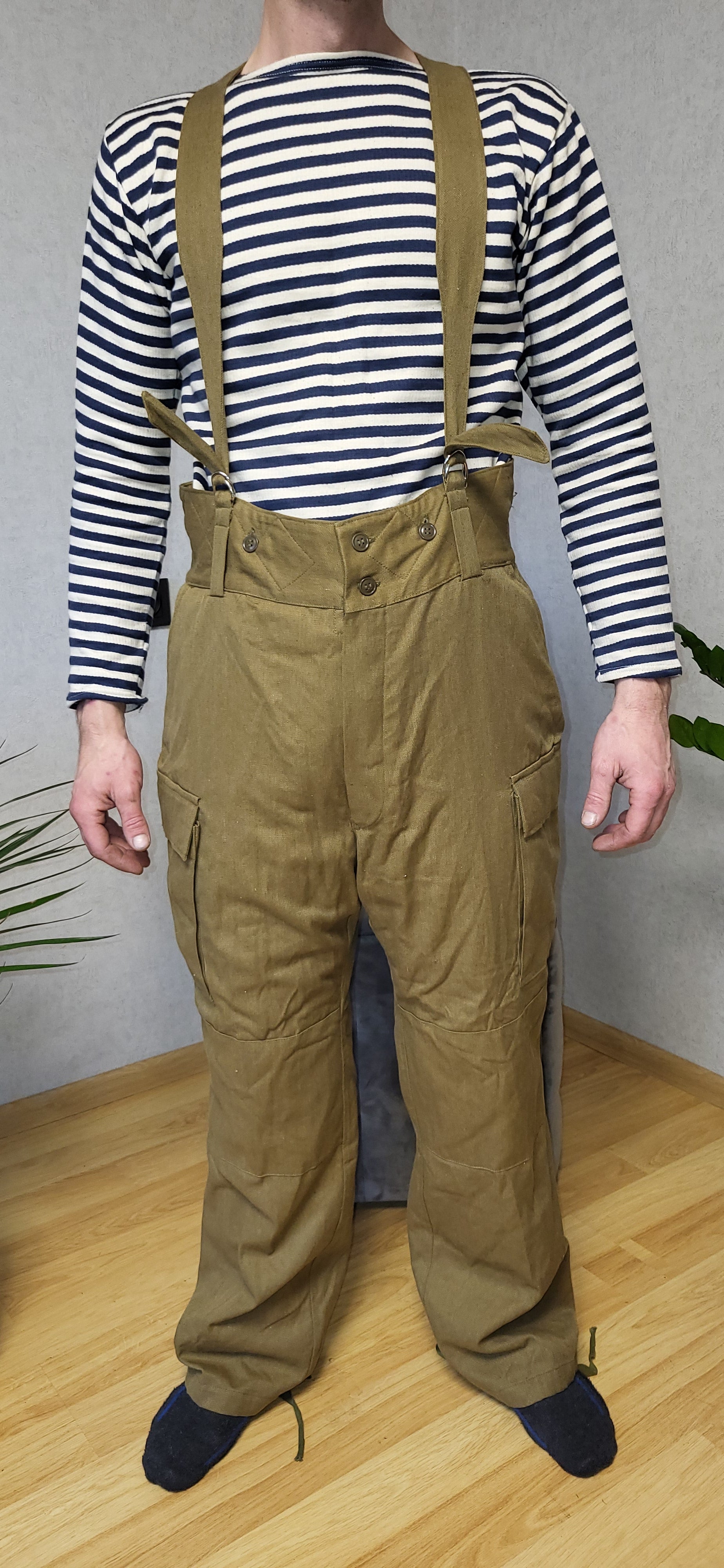 Vintage Soviet Afghanka Winter Pants Sand Color USSR Suspender Trousers