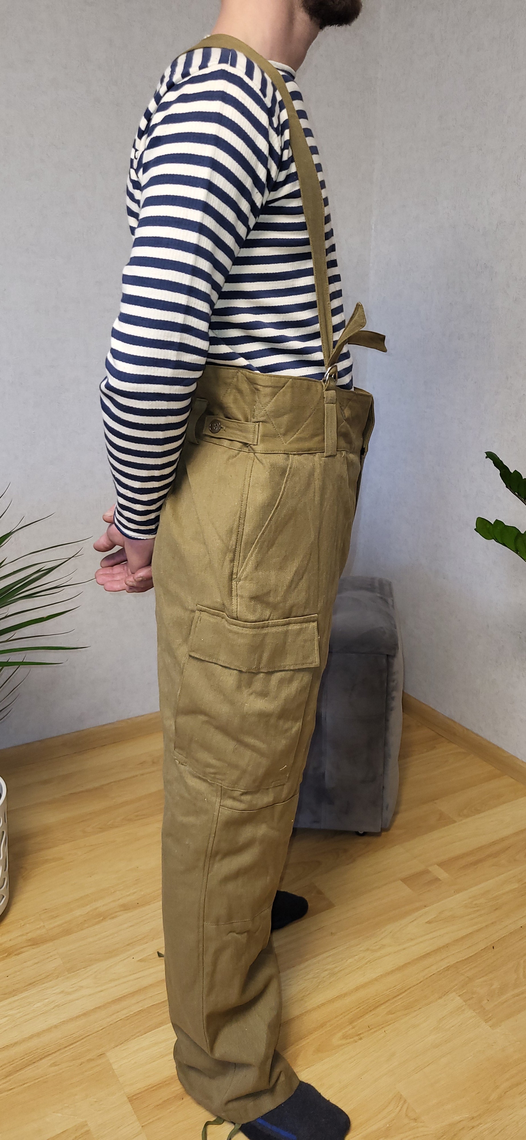 Vintage Soviet Afghanka Winter Pants Sand Color USSR Suspender Trousers