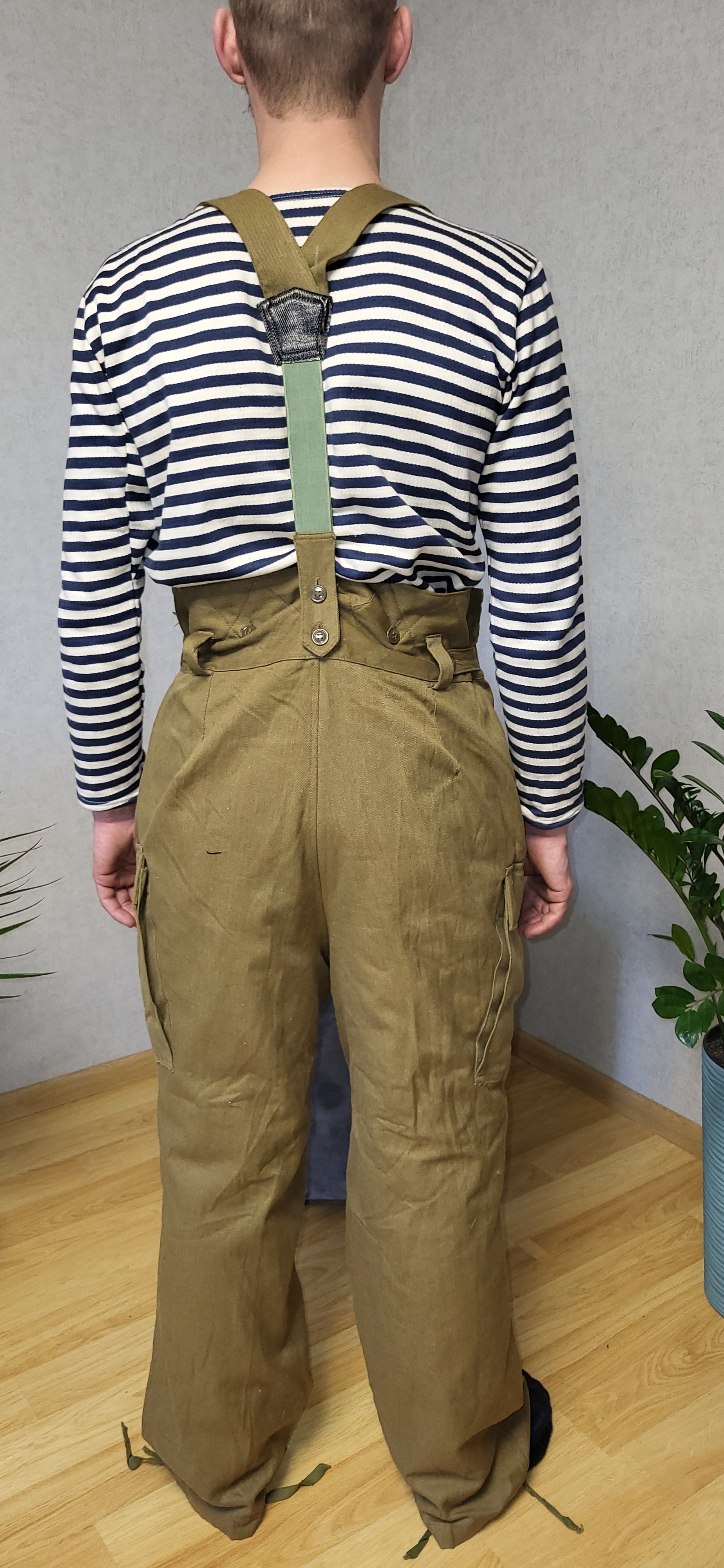 Vintage Soviet Afghanka Winter Pants Sand Color USSR Suspender Trousers