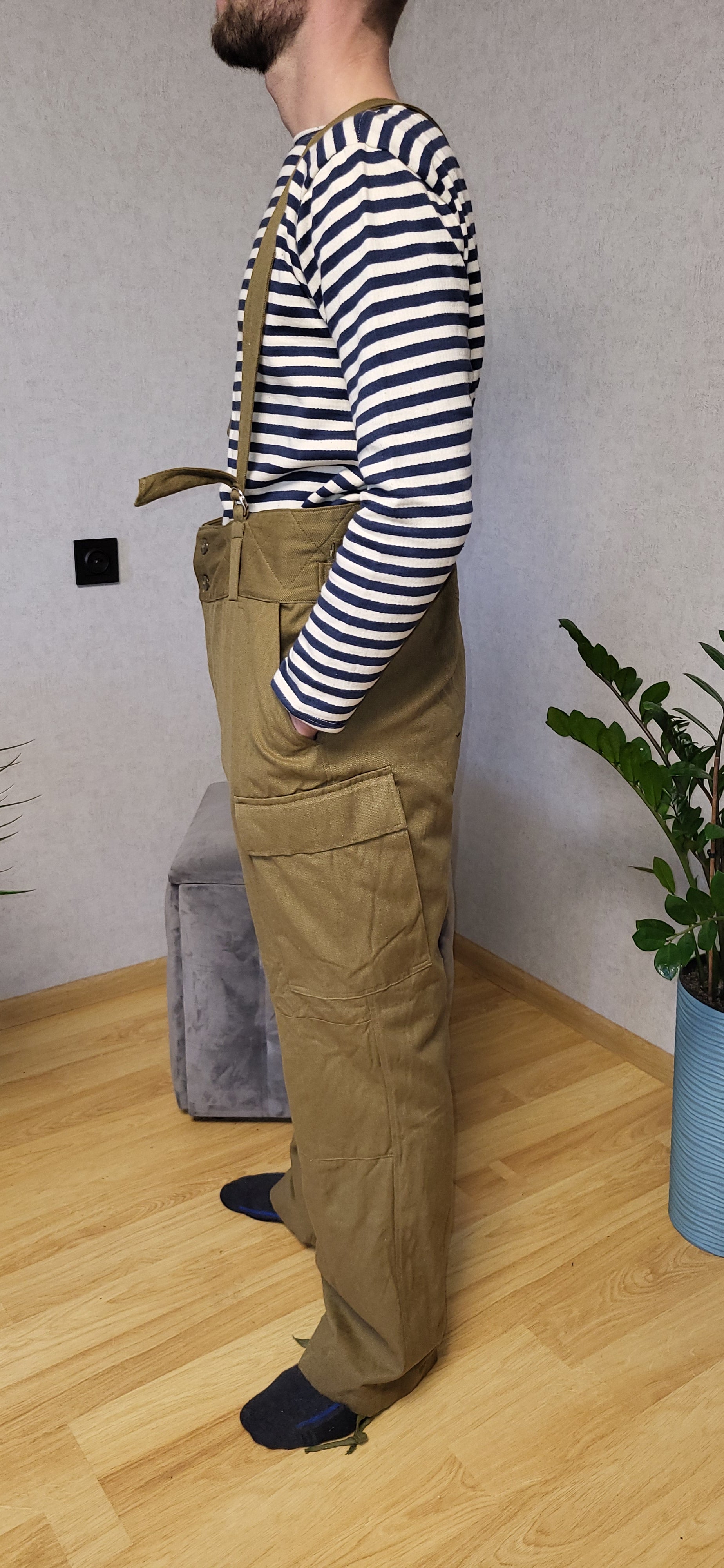 Vintage Soviet Afghanka Winter Pants Sand Color USSR Suspender Trousers