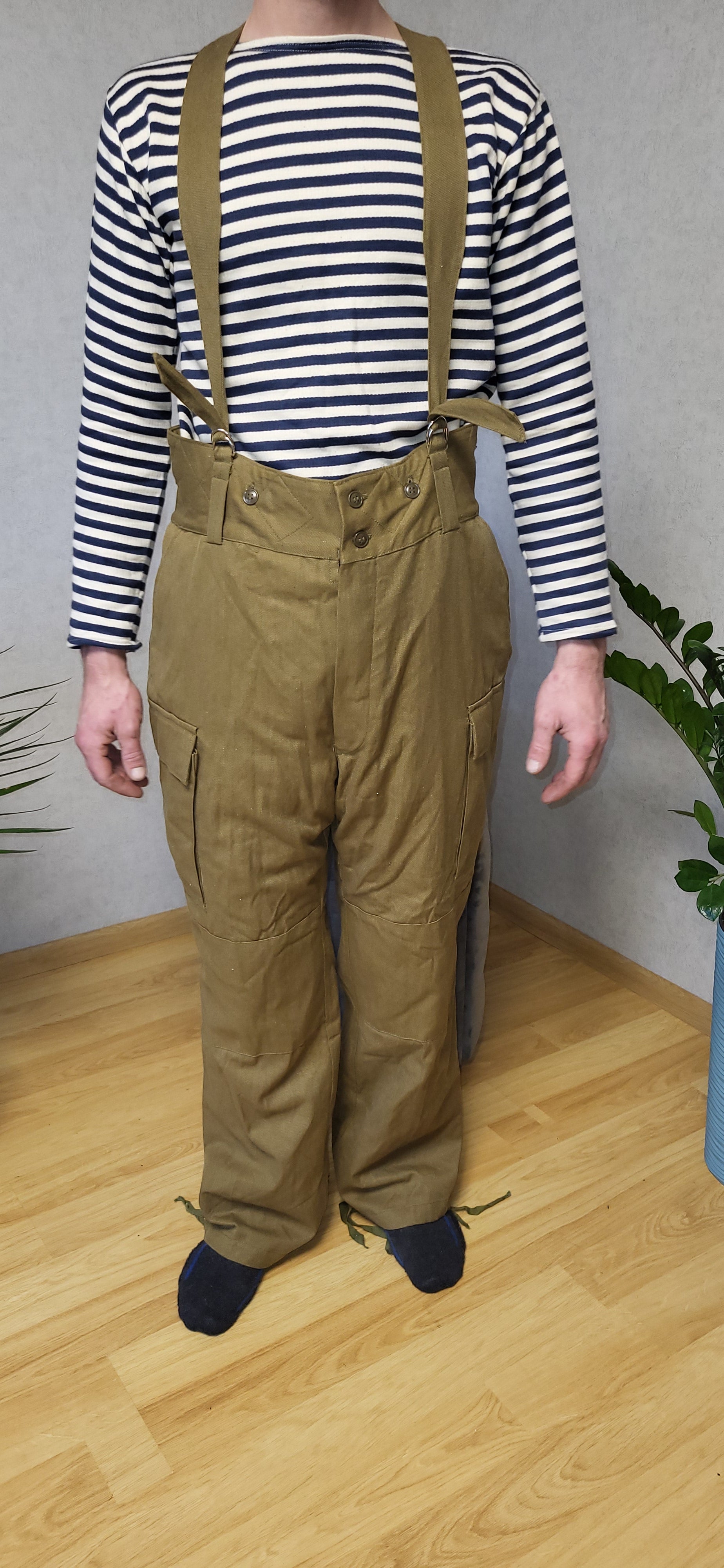 Vintage Soviet Afghanka Winter Pants Sand Color USSR Suspender Trousers
