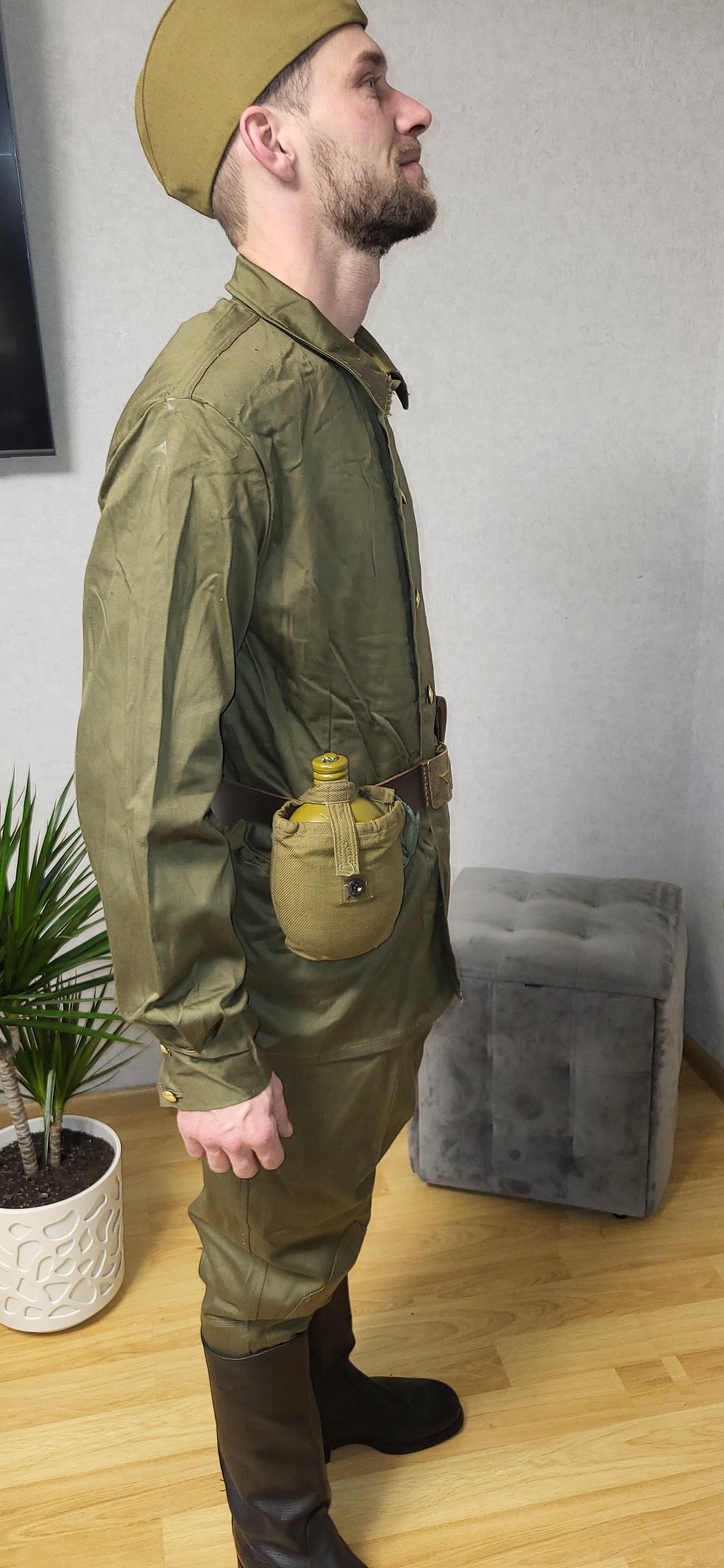 Authentic USSR M69 Soldier Uniform Set Gymnasterka Pants Pilotka Belt Holster Flask
