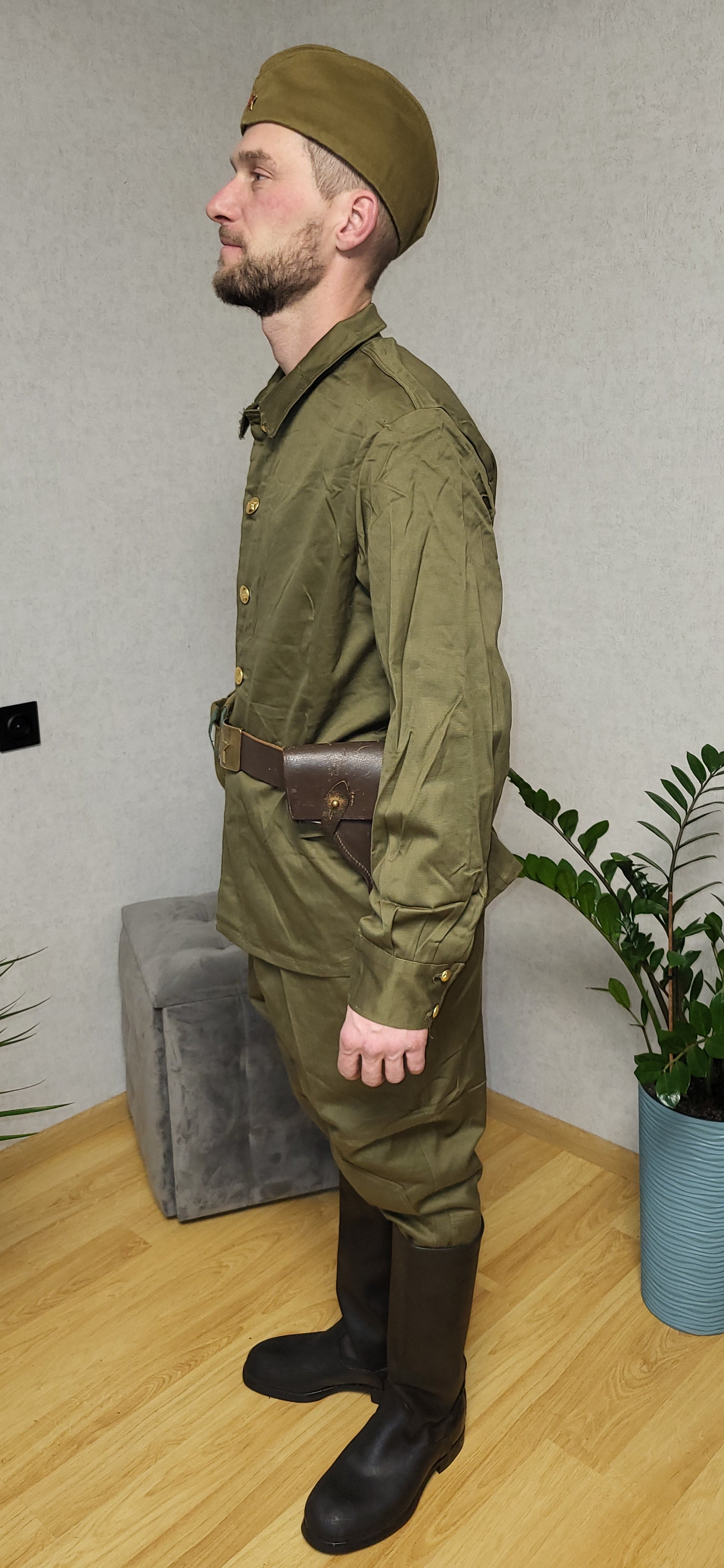 Authentic USSR M69 Soldier Uniform Set Gymnasterka Pants Pilotka Belt Holster Flask