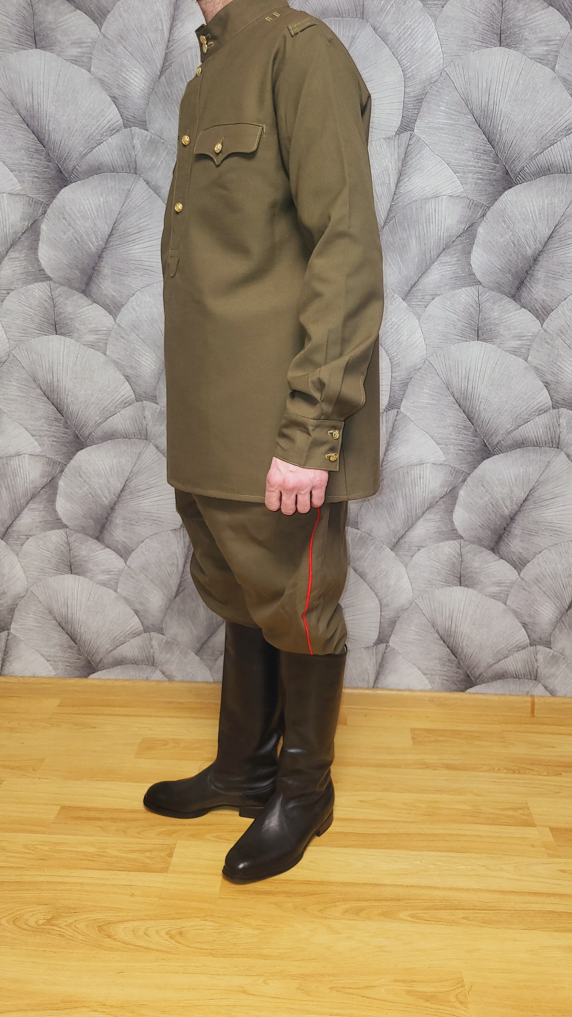 Vintage USSR RKKA Khaki Wool-Blend Tunic and Red Piping Breeches