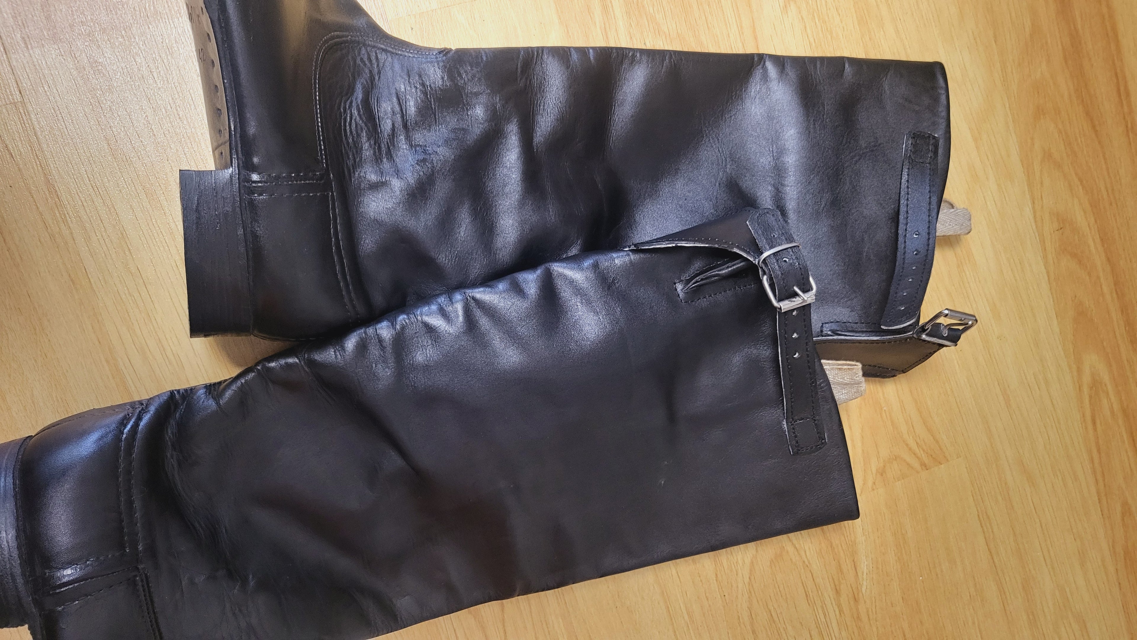 Original Soviet Chrome Leather Tall Boots with Side Buckle