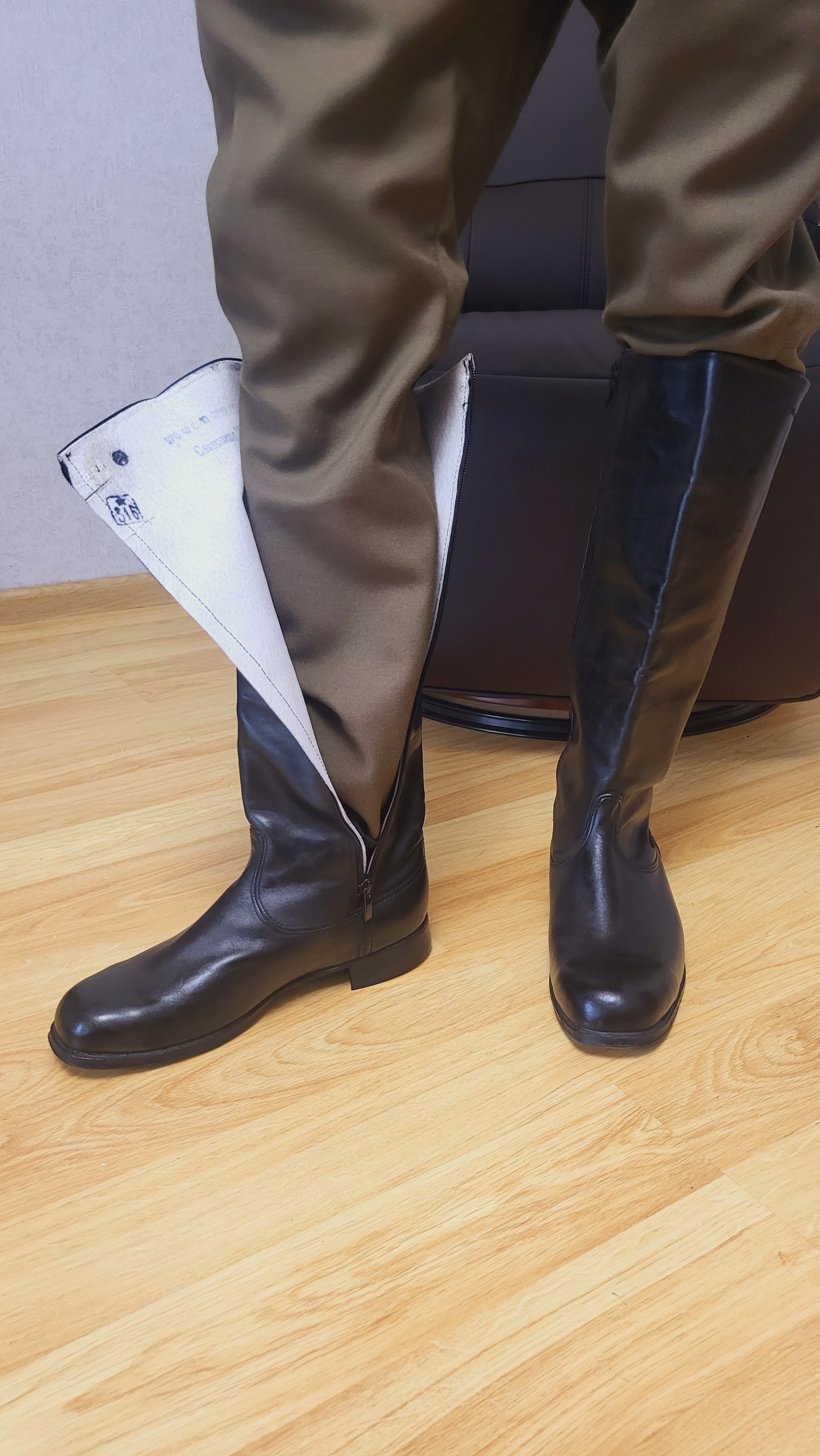 Rare Soviet Chrome Leather Tall Boots with Zipper