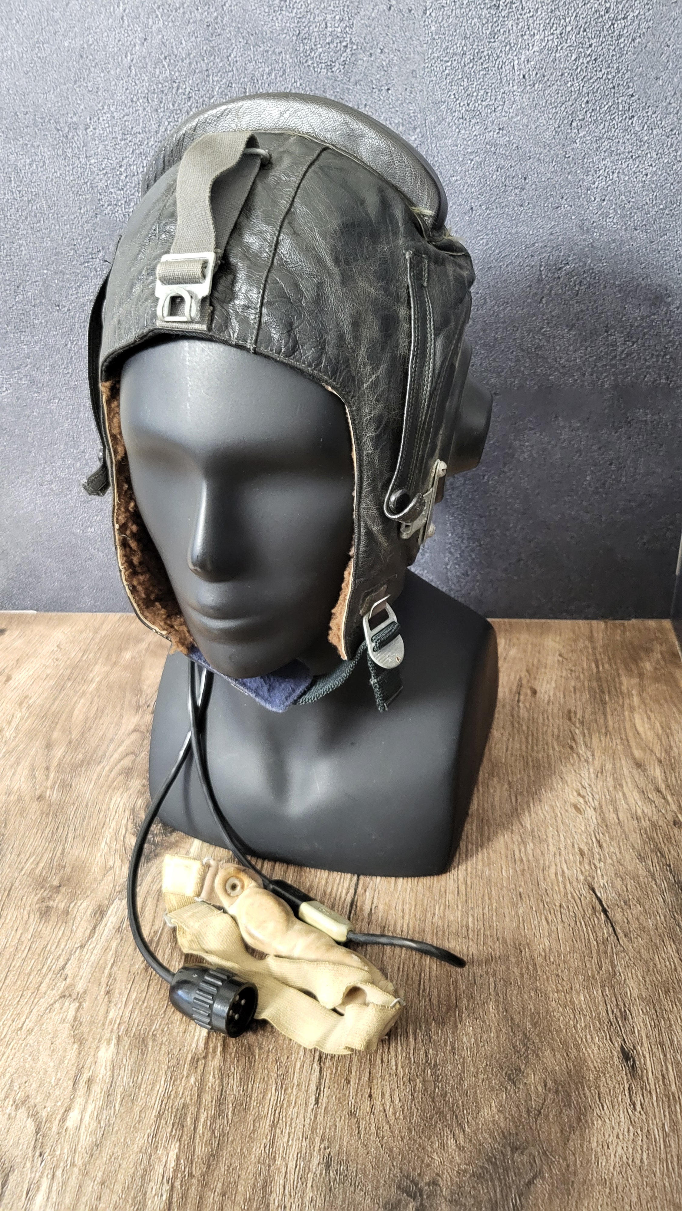 Soviet Winter Pilot Helmet ShZ-82 Sheepskin Leather Flight Helmet USSR