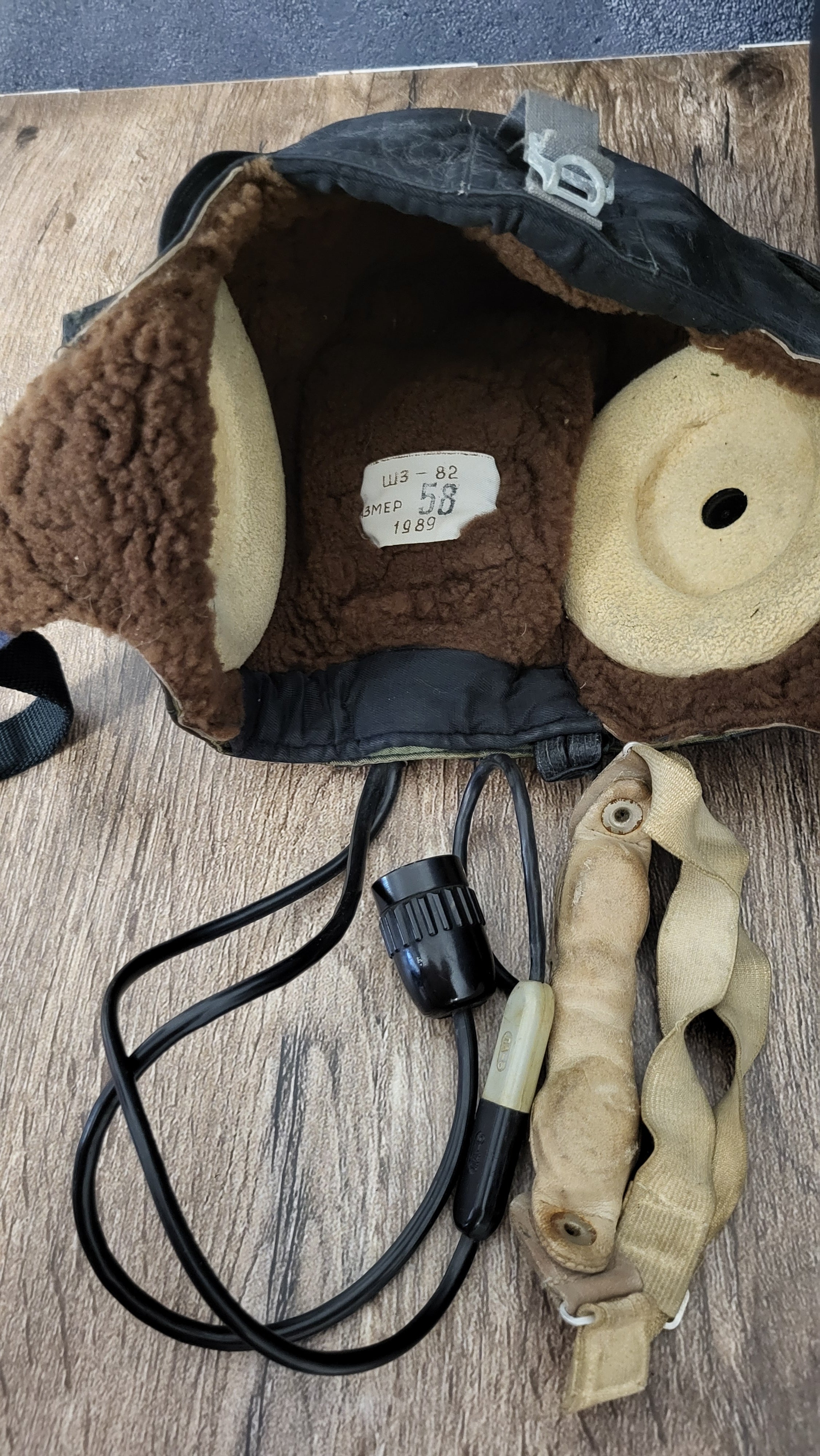 Soviet Winter Pilot Helmet ShZ-82 Sheepskin Leather Flight Helmet USSR