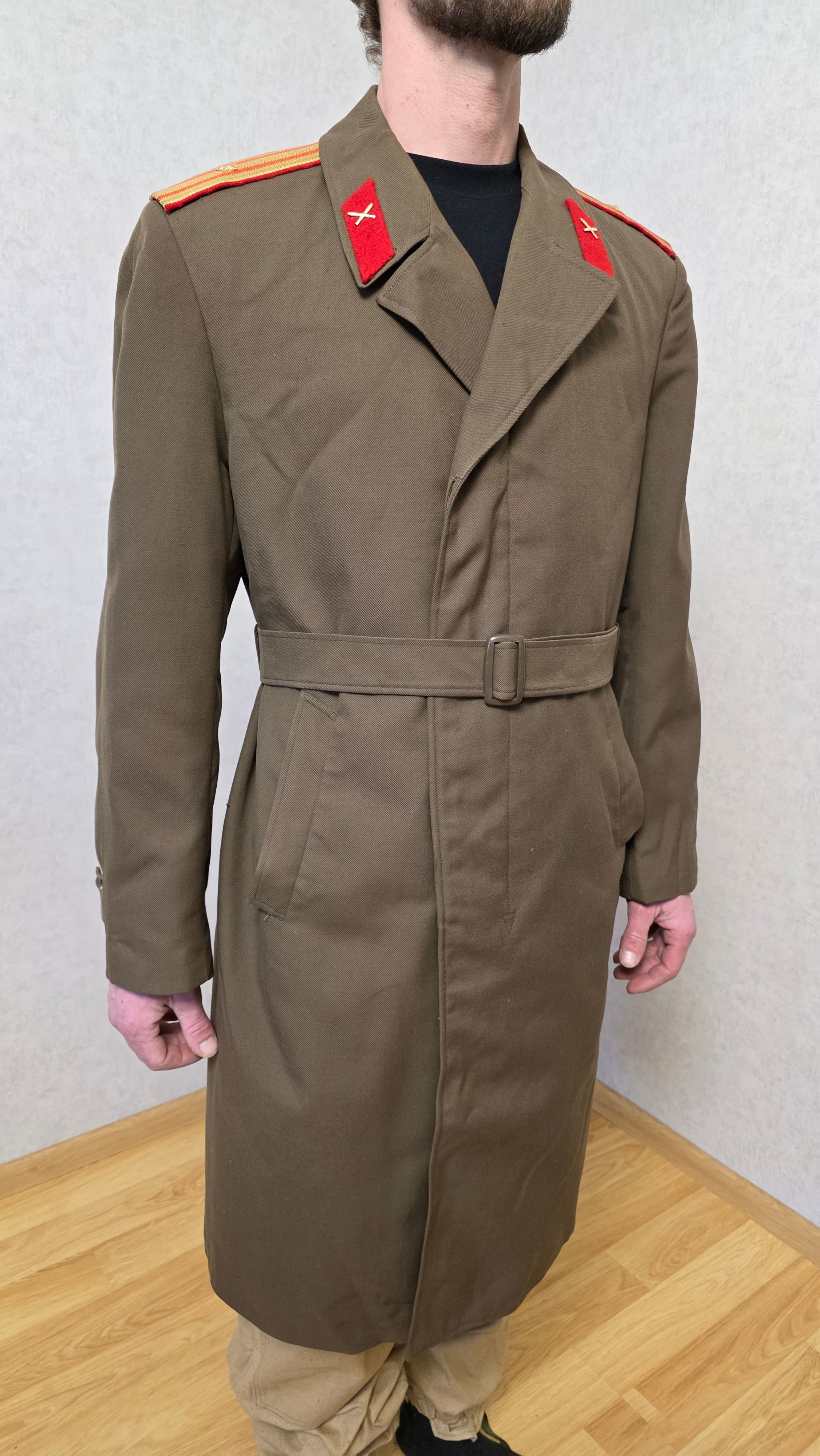 Vintage USSR Khaki Wool Blend Overcoat with Epaulettes, 1980s