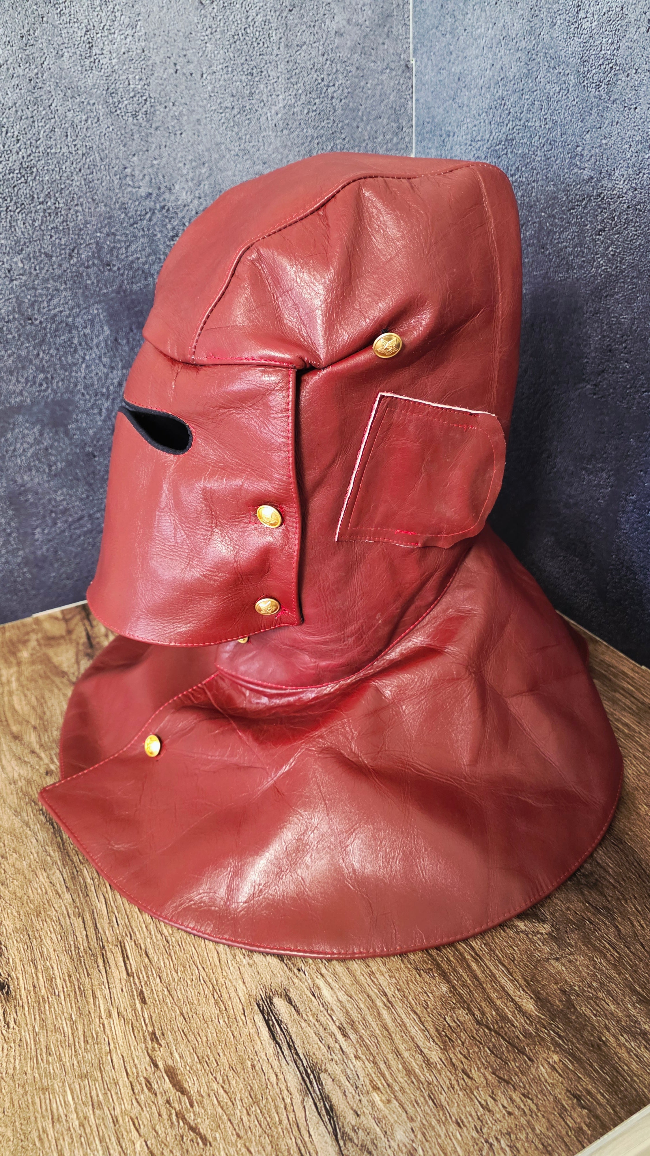 Vintage Soviet USSR Naval Leather Protective Mask Red Torpedo Crew Hood