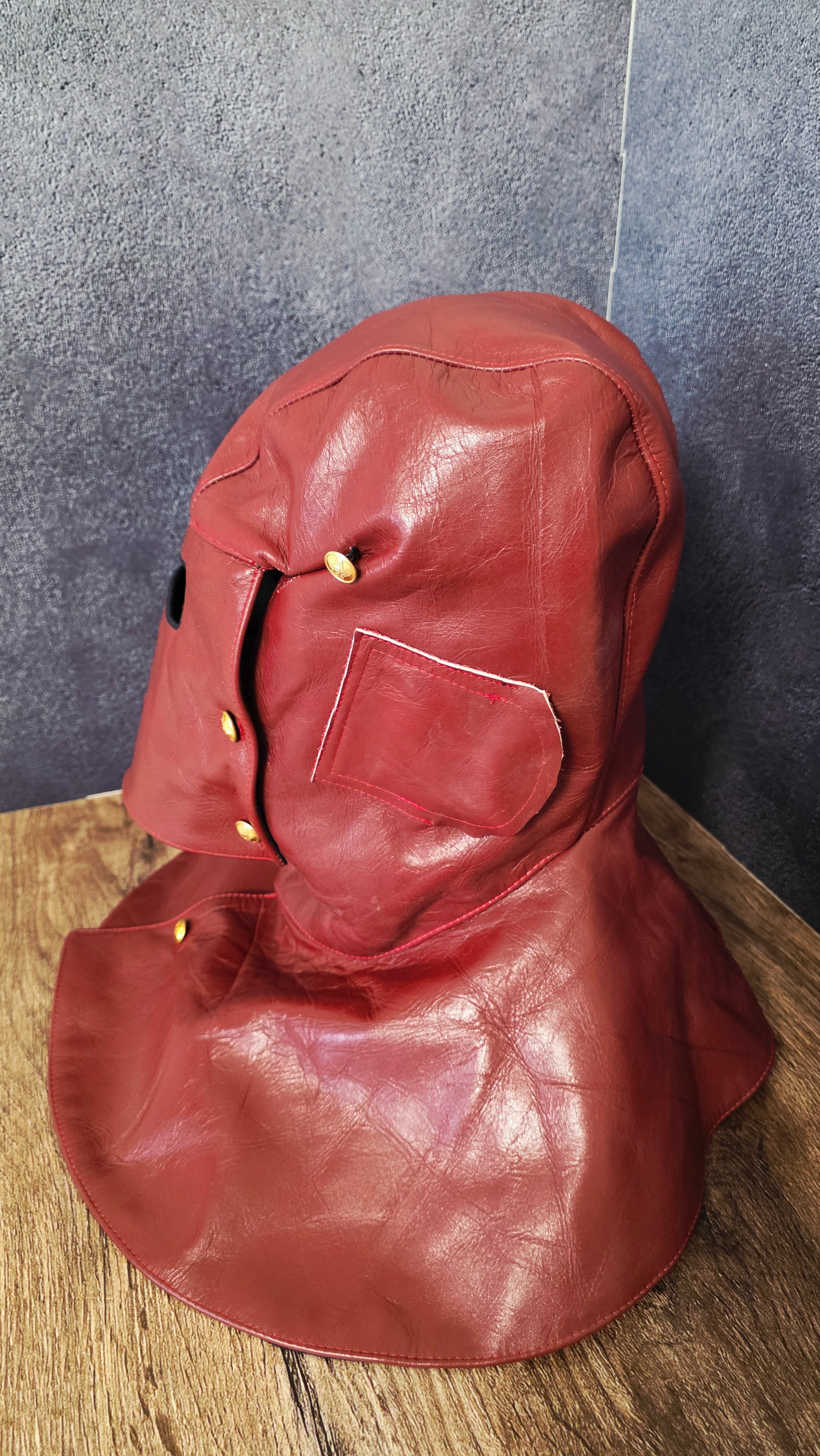 Vintage Soviet USSR Naval Leather Protective Mask Red Torpedo Crew Hood