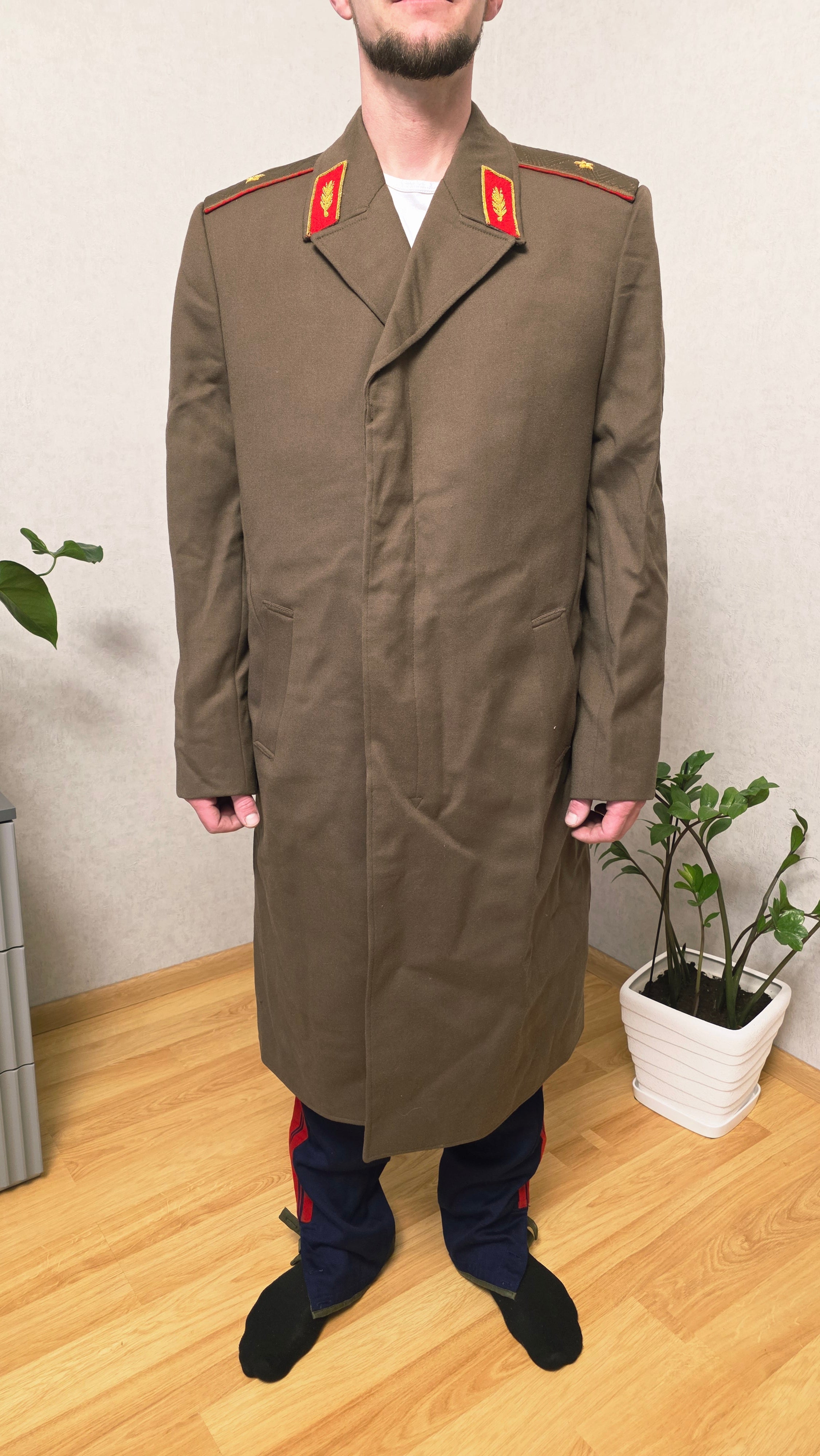Vintage Soviet Khaki Wool Long Overcoat Rare Heritage Collector Coat