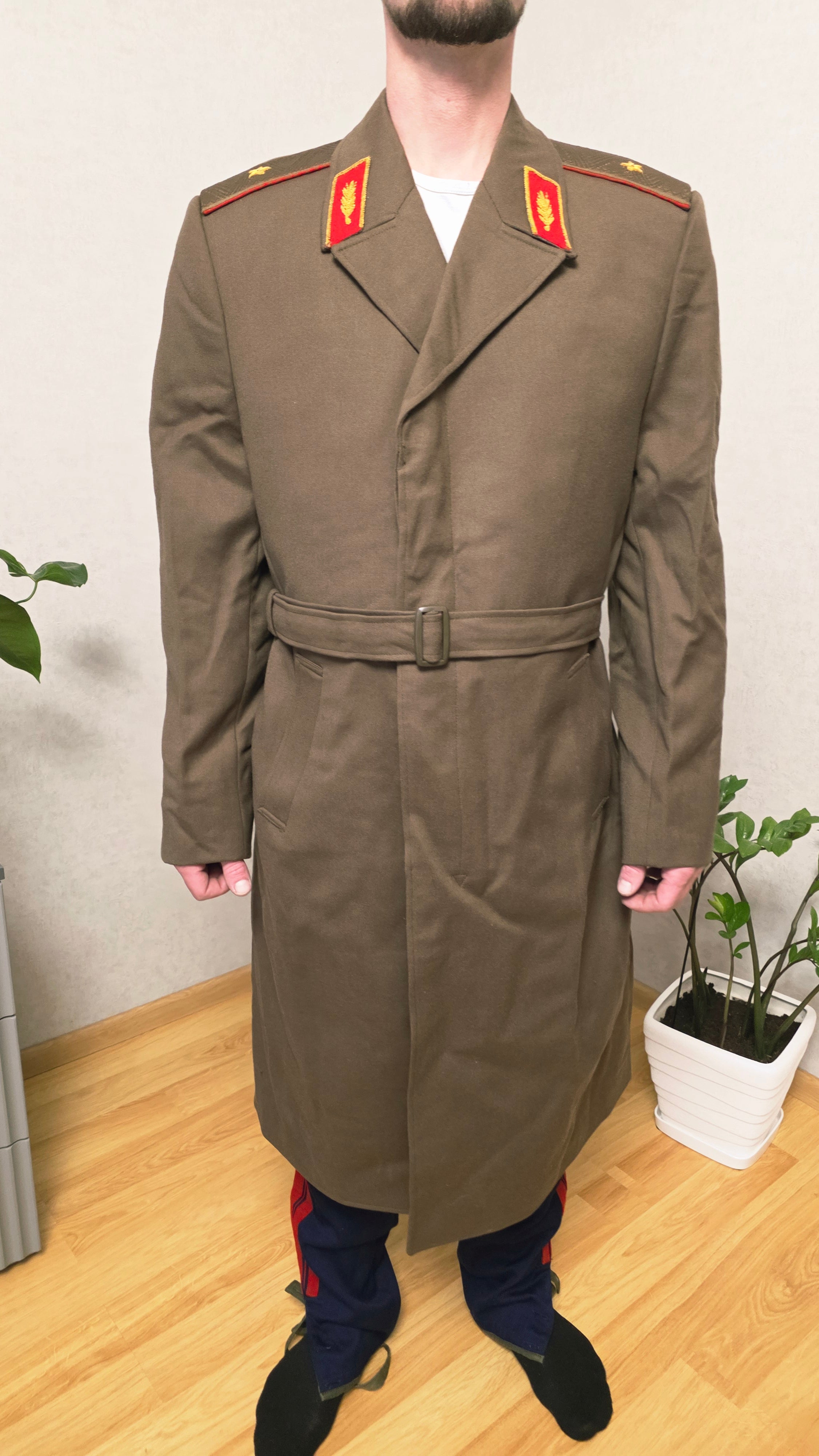 Vintage Soviet Khaki Wool Long Overcoat Rare Heritage Collector Coat
