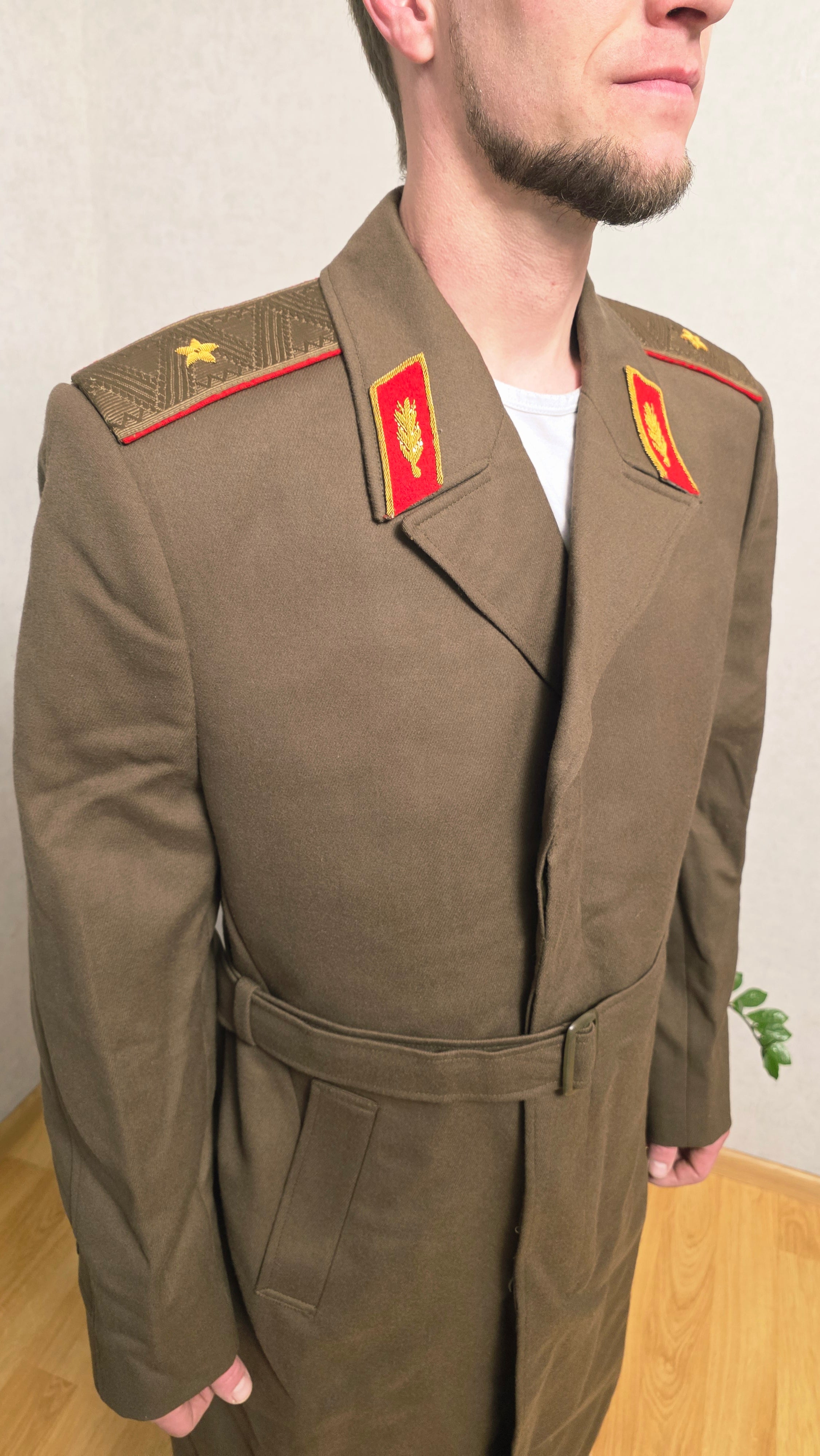 Vintage Soviet Khaki Wool Long Overcoat Rare Heritage Collector Coat