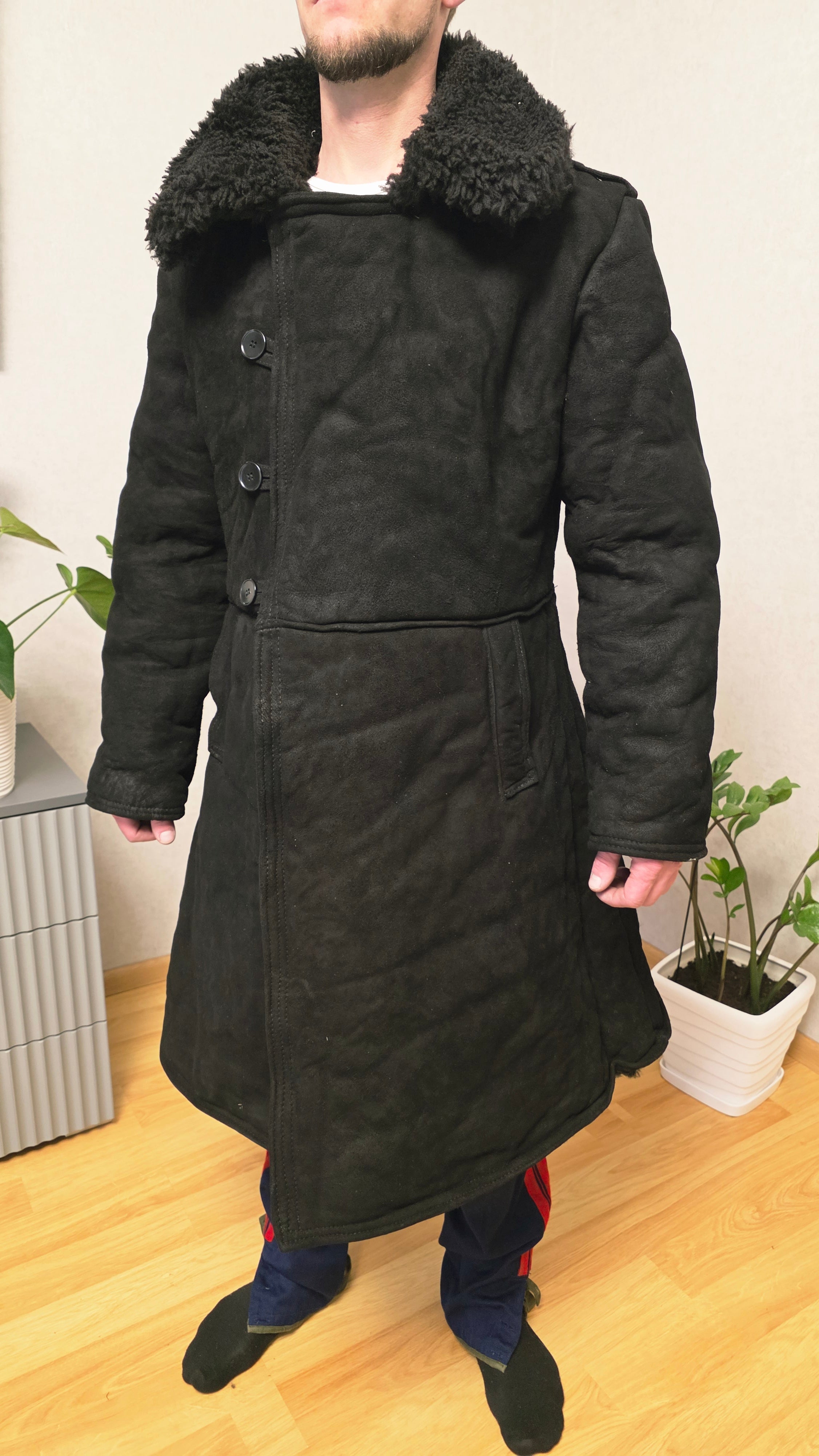 Vintage Soviet Bekesha Sheepskin Fur Coat Black Winter Heritage Coat USSR