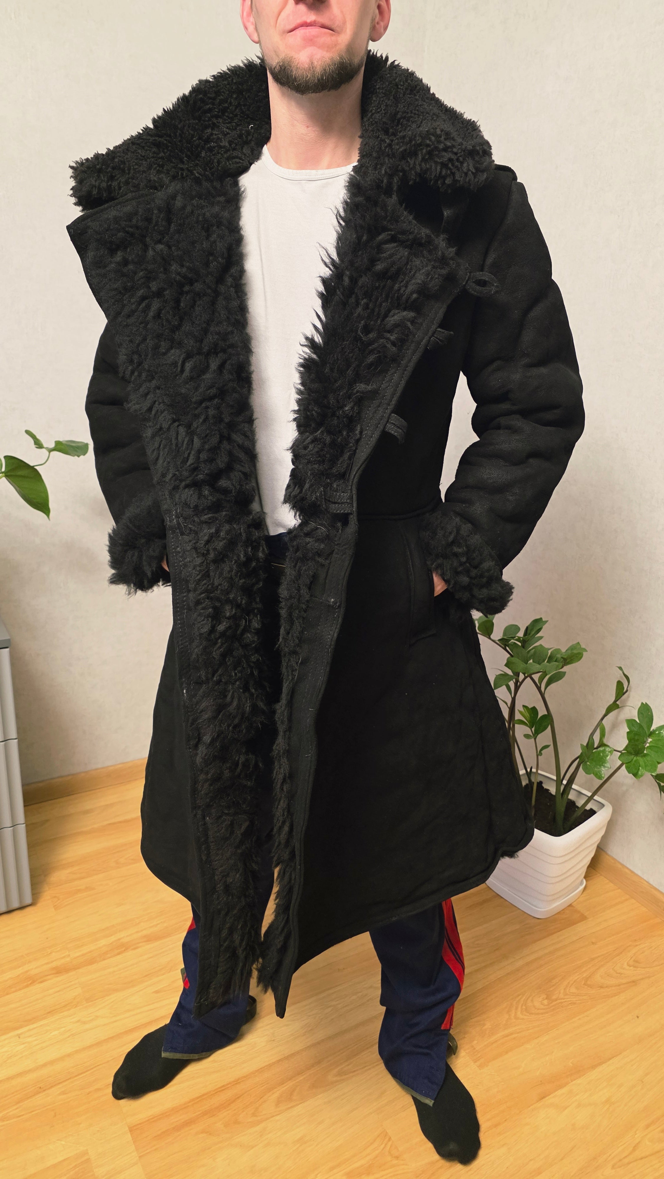Vintage Soviet Bekesha Sheepskin Fur Coat Black Winter Heritage Coat USSR