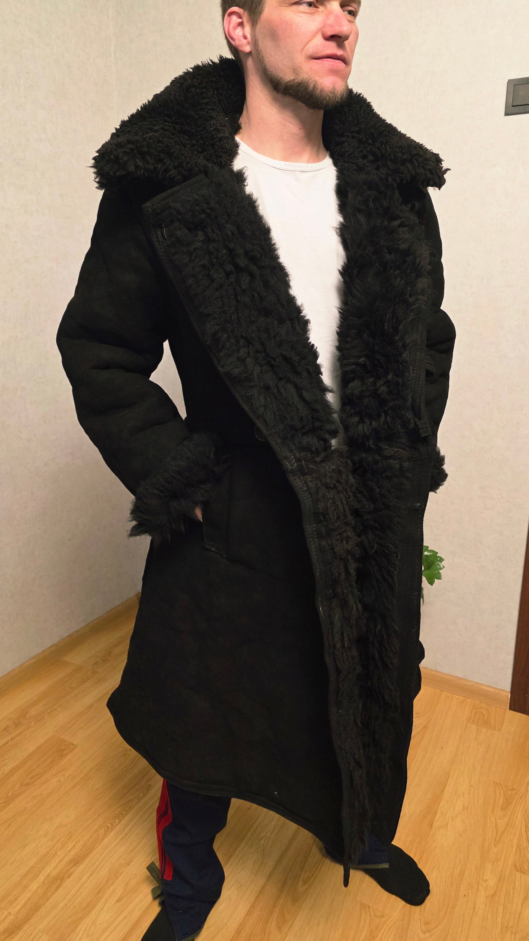 Vintage Soviet Bekesha Sheepskin Fur Coat Black Winter Heritage Coat USSR