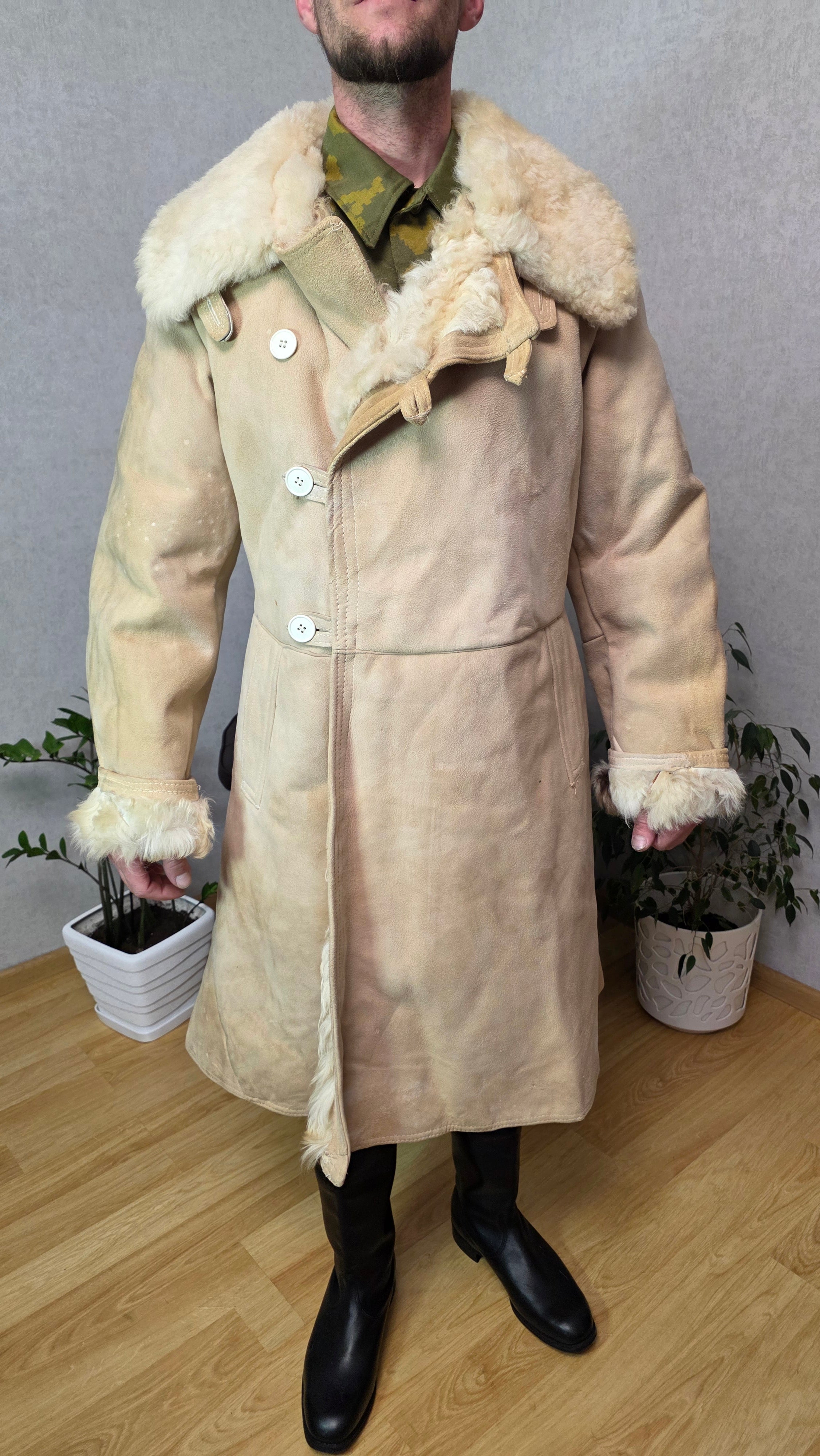 Soviet Bekesha Sheepskin Coat USSR Winter Officer Shearling Jacket