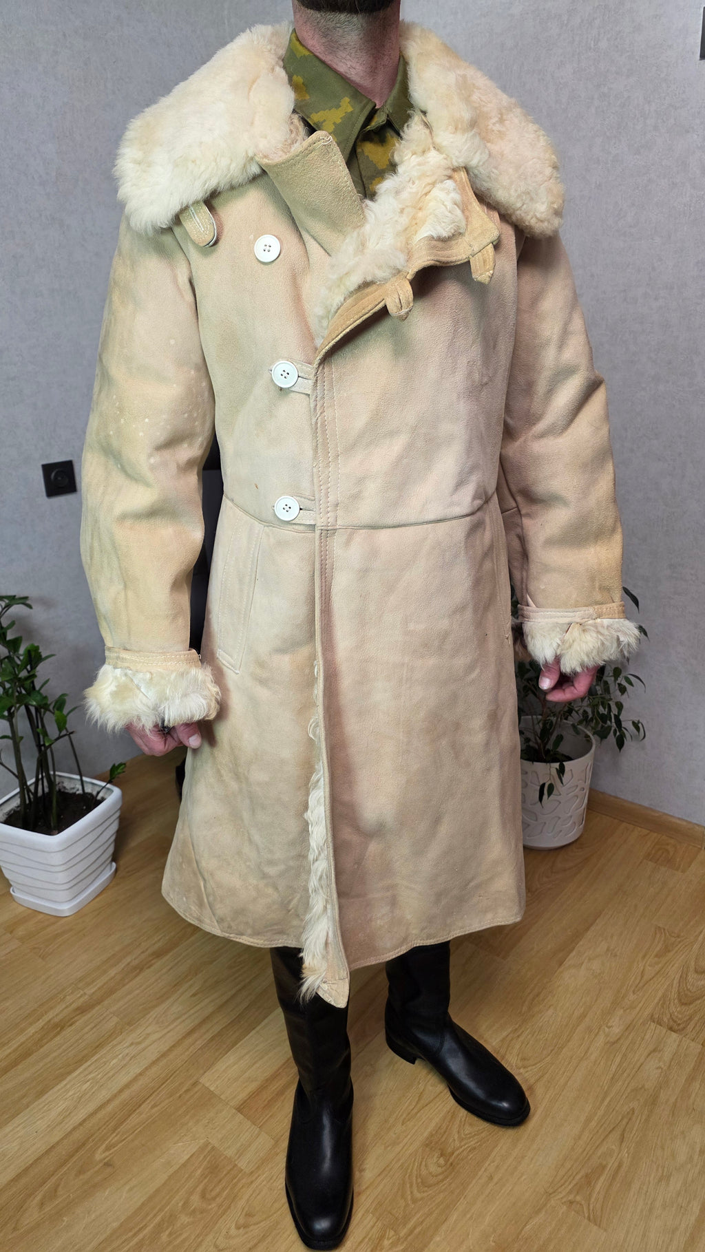 Soviet Bekesha Sheepskin Coat USSR Winter Officer Shearling Jacket