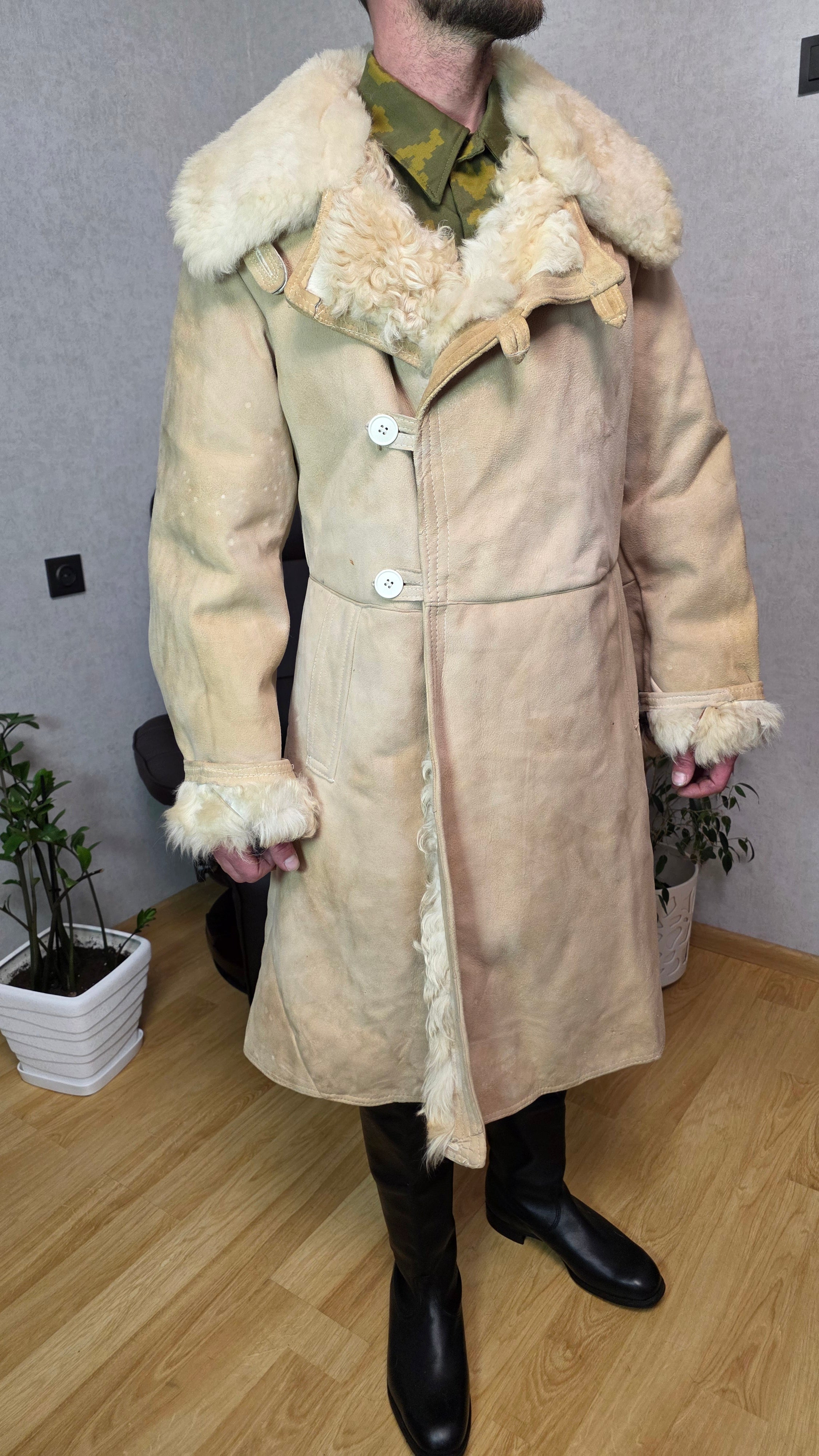 Soviet Bekesha Sheepskin Coat USSR Winter Officer Shearling Jacket