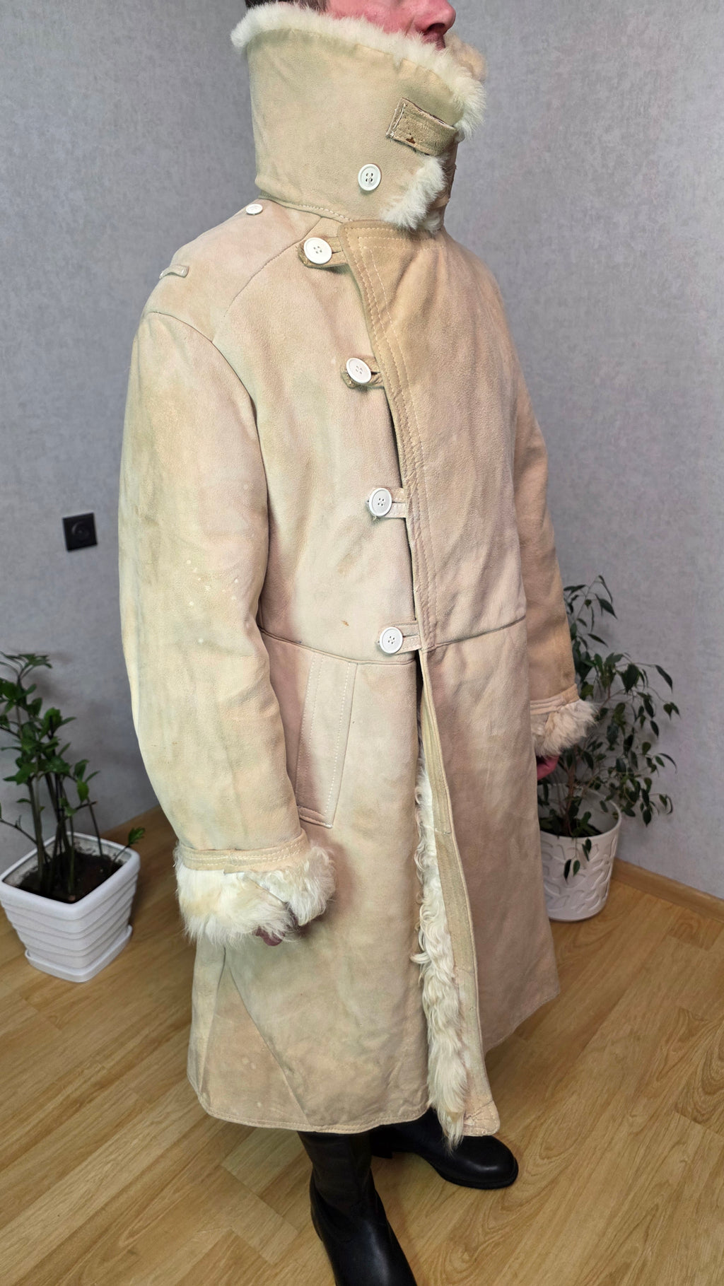 Soviet Bekesha Sheepskin Coat USSR Winter Officer Shearling Jacket