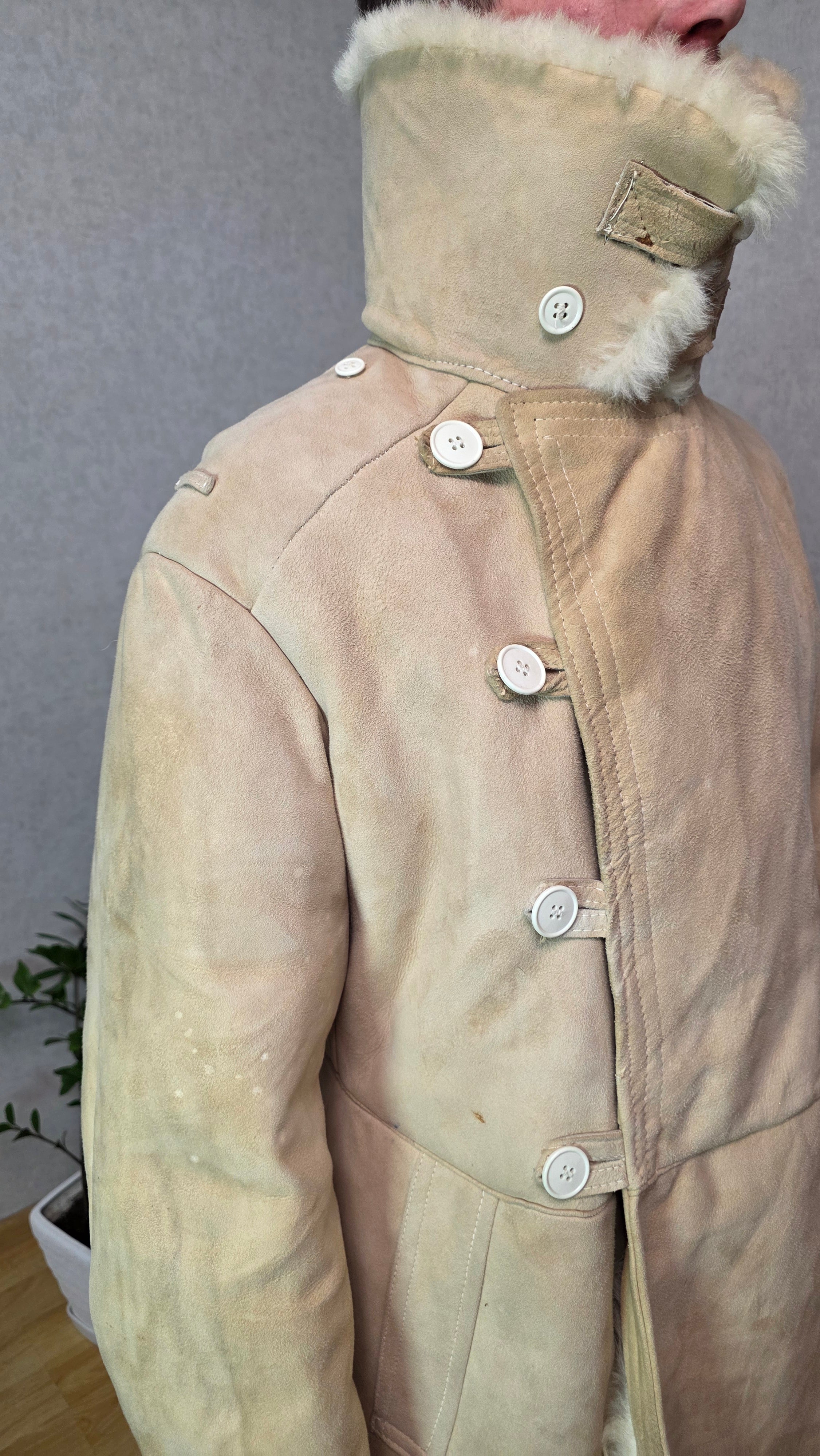 Soviet Bekesha Sheepskin Coat USSR Winter Officer Shearling Jacket