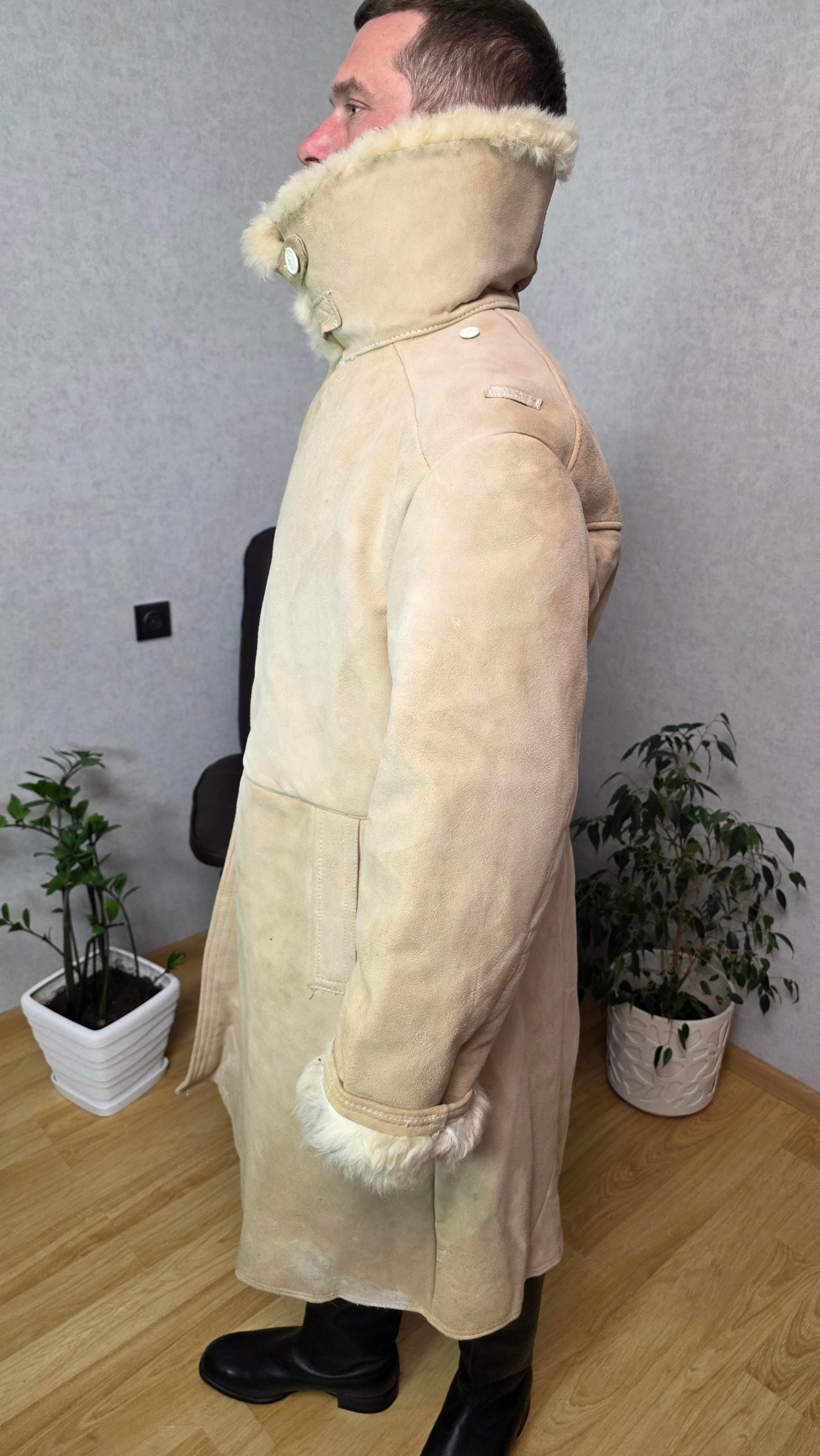 Soviet Bekesha Sheepskin Coat USSR Winter Officer Shearling Jacket