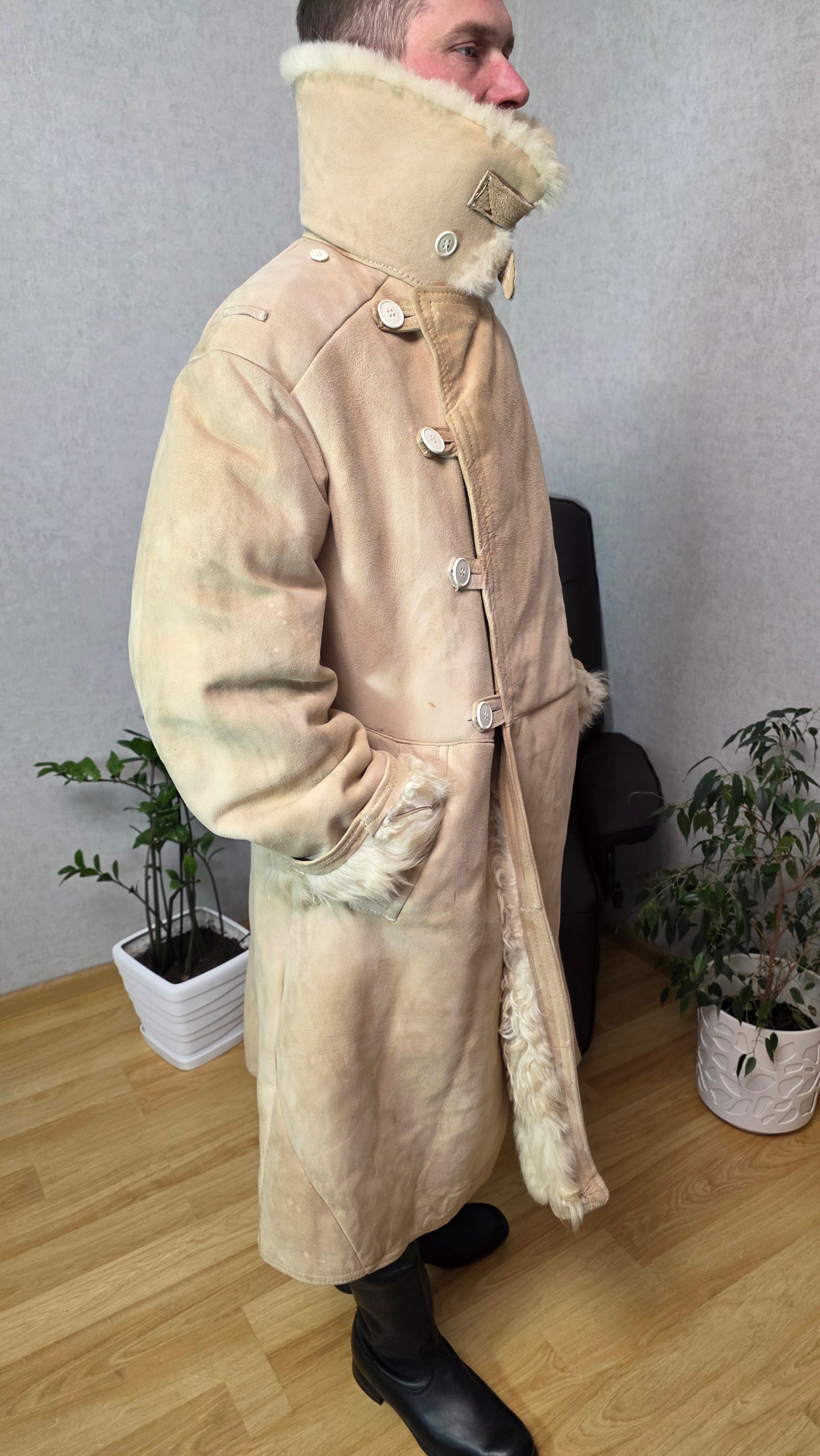 Soviet Bekesha Sheepskin Coat USSR Winter Officer Shearling Jacket
