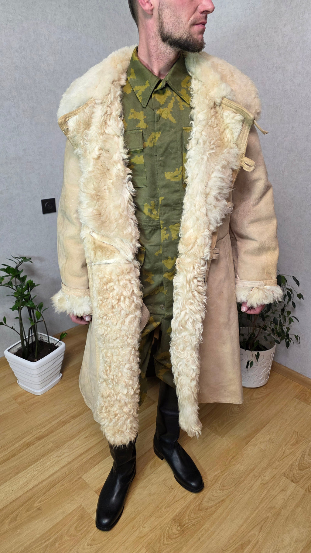 Soviet Bekesha Sheepskin Coat USSR Winter Officer Shearling Jacket