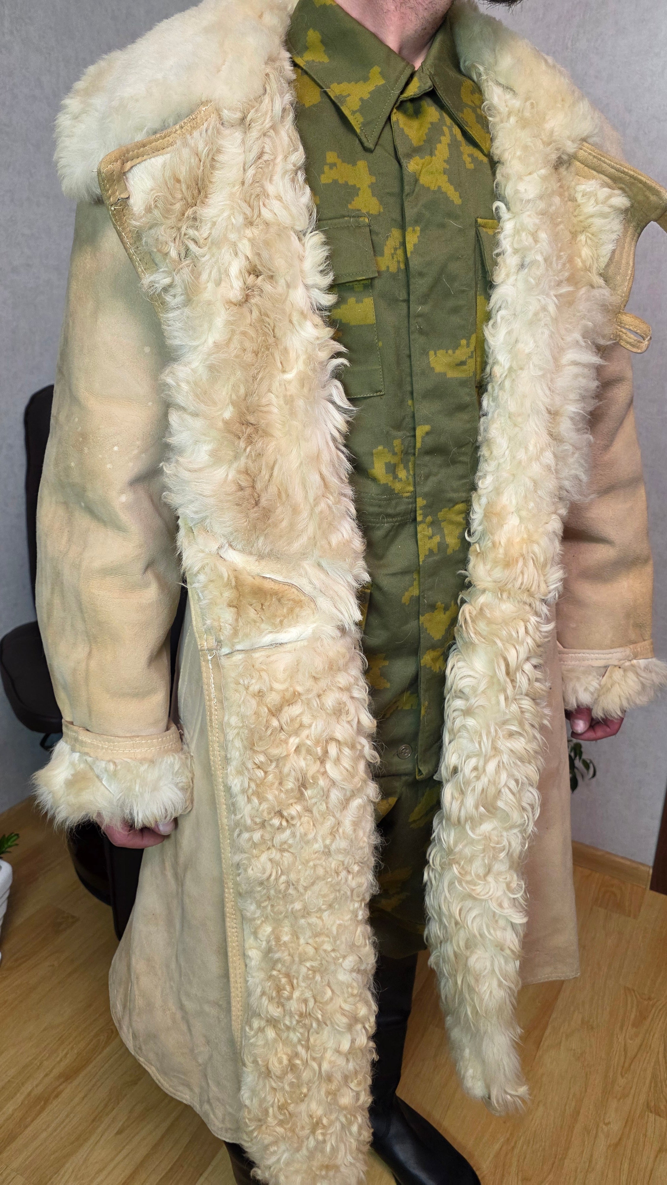 Soviet Bekesha Sheepskin Coat USSR Winter Officer Shearling Jacket
