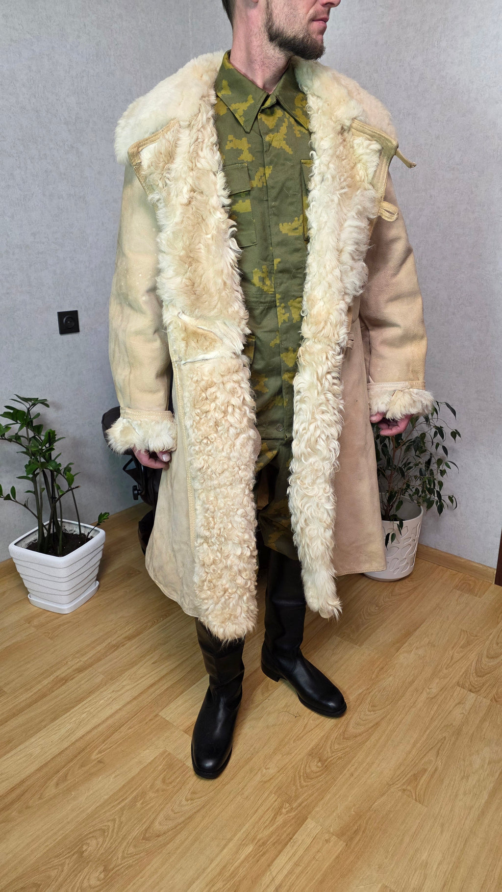 Soviet Bekesha Sheepskin Coat USSR Winter Officer Shearling Jacket