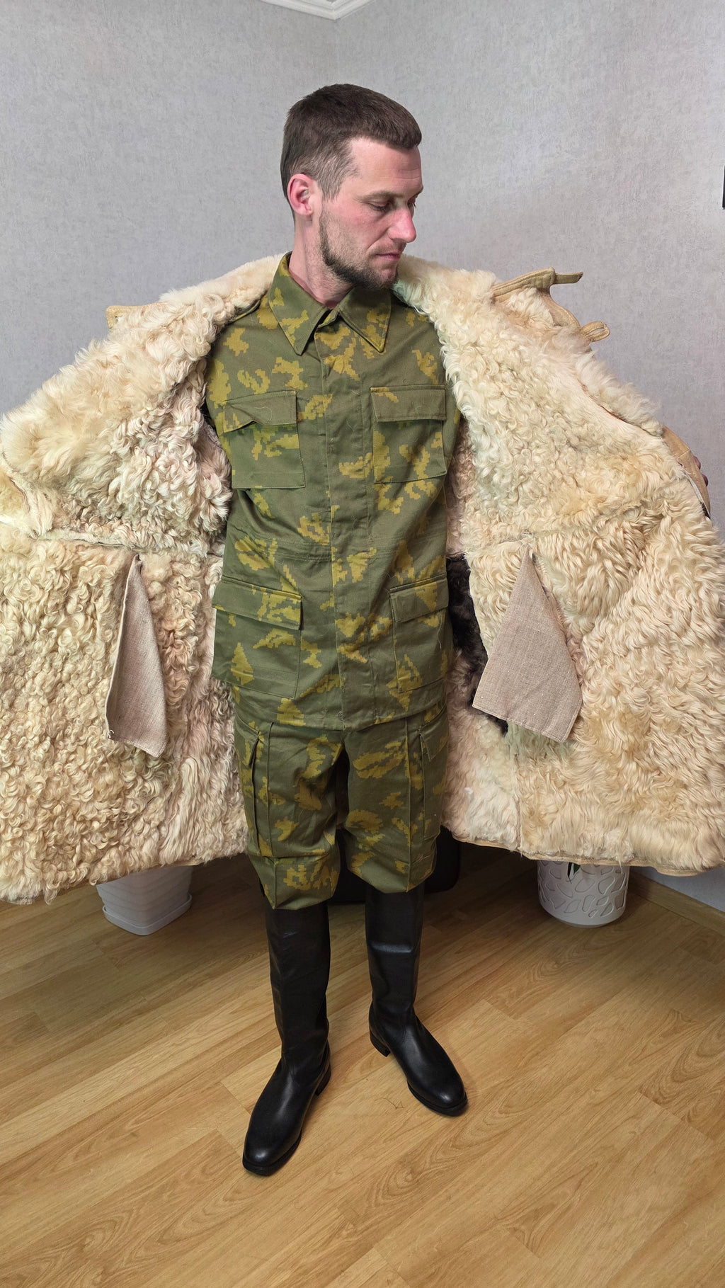 Soviet Bekesha Sheepskin Coat USSR Winter Officer Shearling Jacket