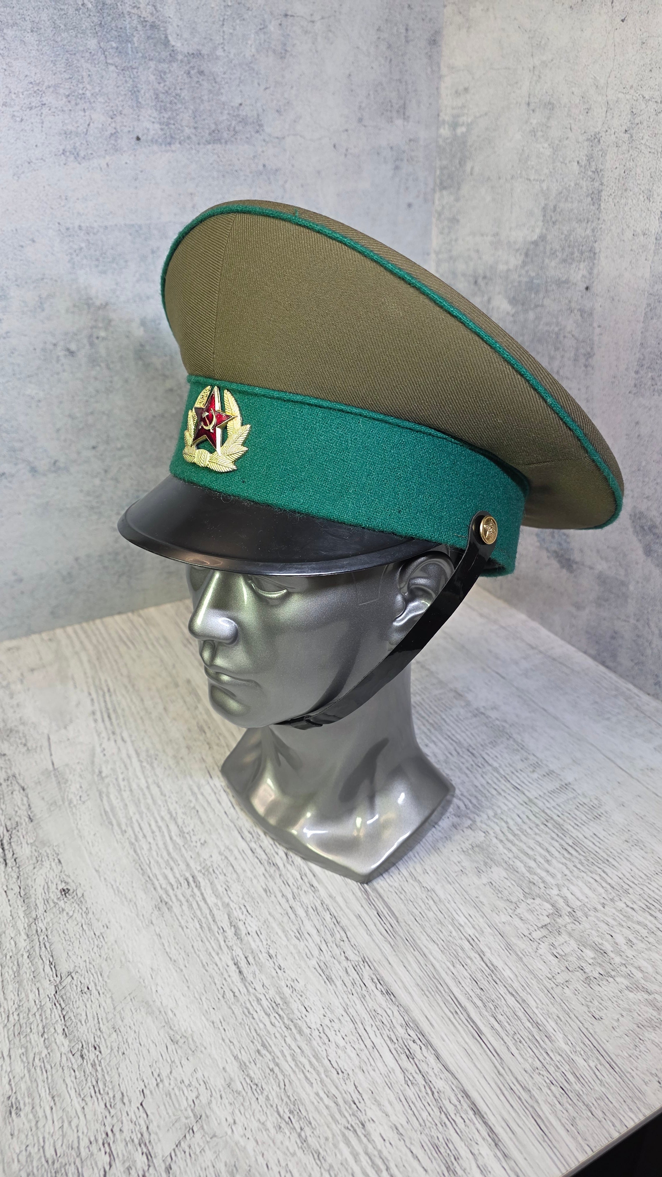 Vintage Soviet Border Guard Visor Cap USSR Green Parade Officer Hat