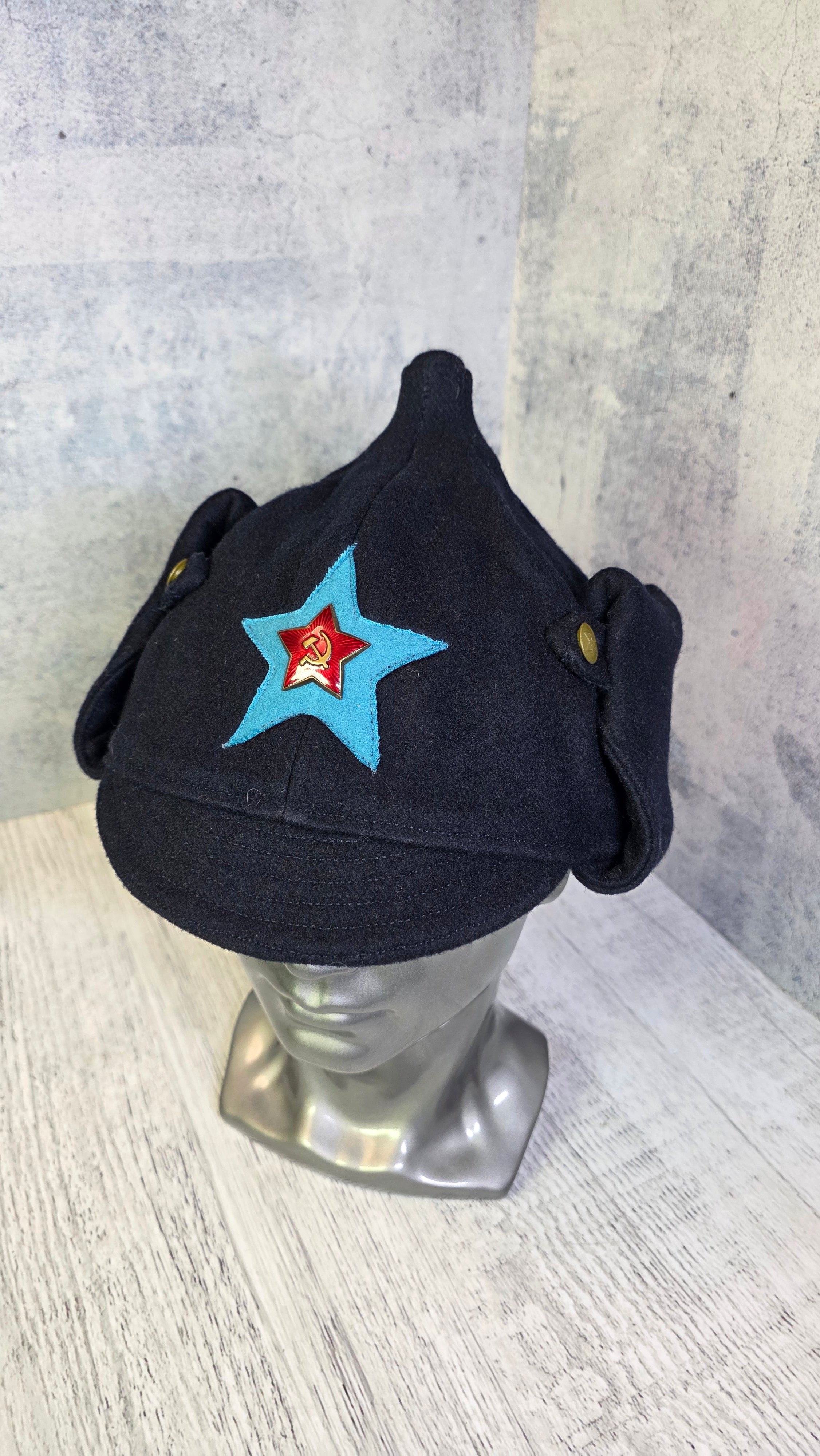 USSR Winter Budenovka Cap Vintage Soviet Dark Blue Wool Hat - Legend Returns Vintage