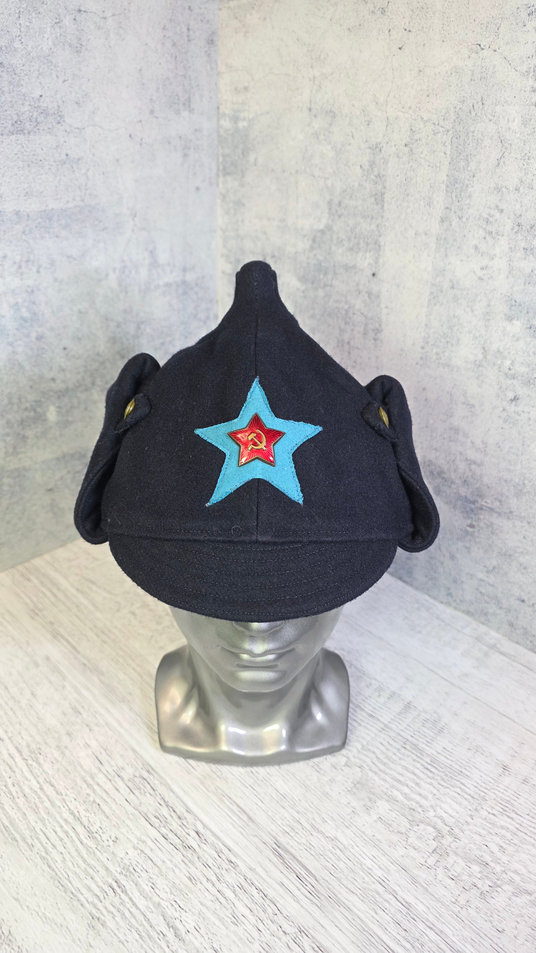 USSR Winter Budenovka Cap Vintage Soviet Dark Blue Wool Hat - Legend Returns Vintage