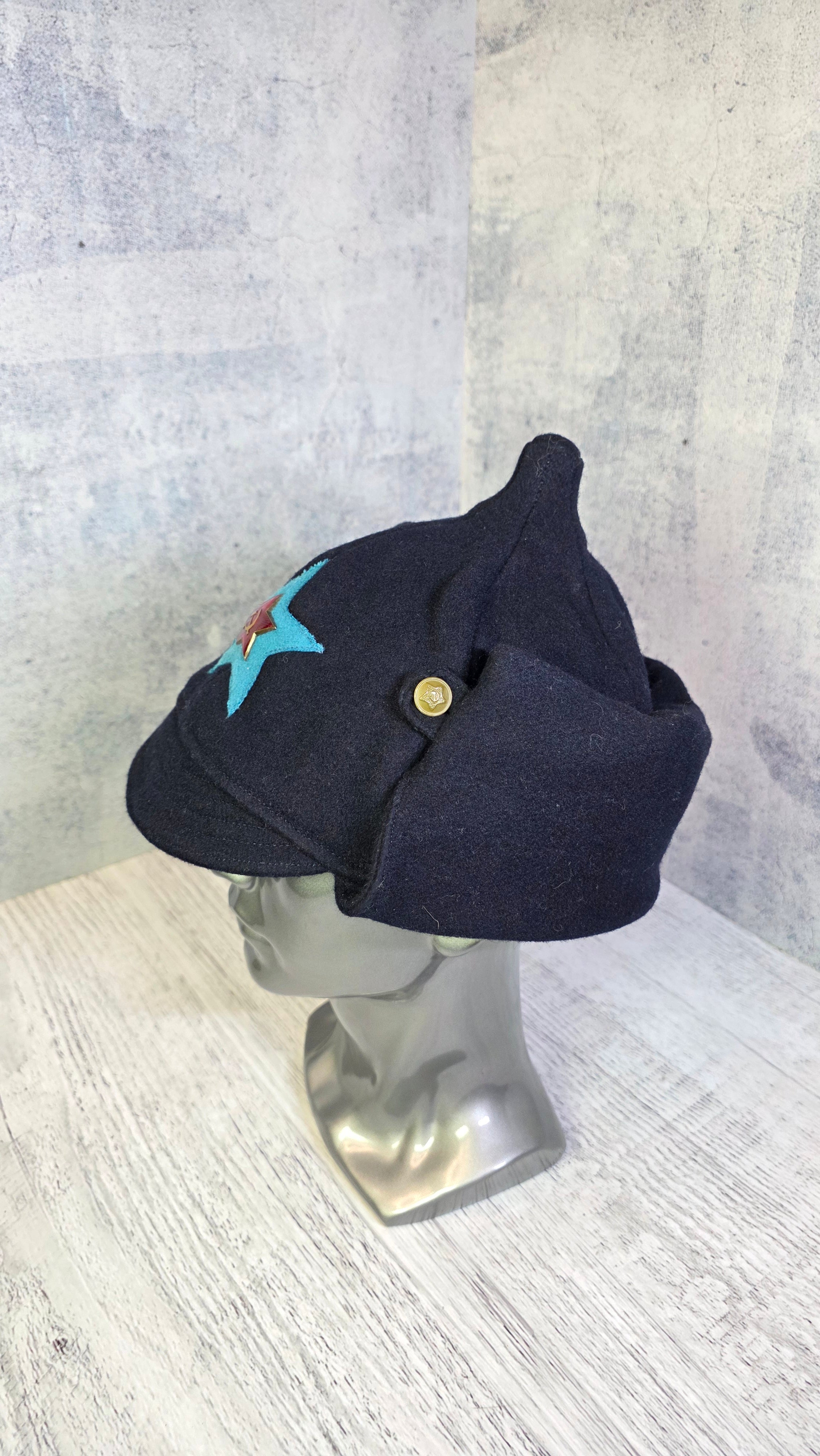 USSR Winter Budenovka Cap Vintage Soviet Dark Blue Wool Hat - Legend Returns Vintage