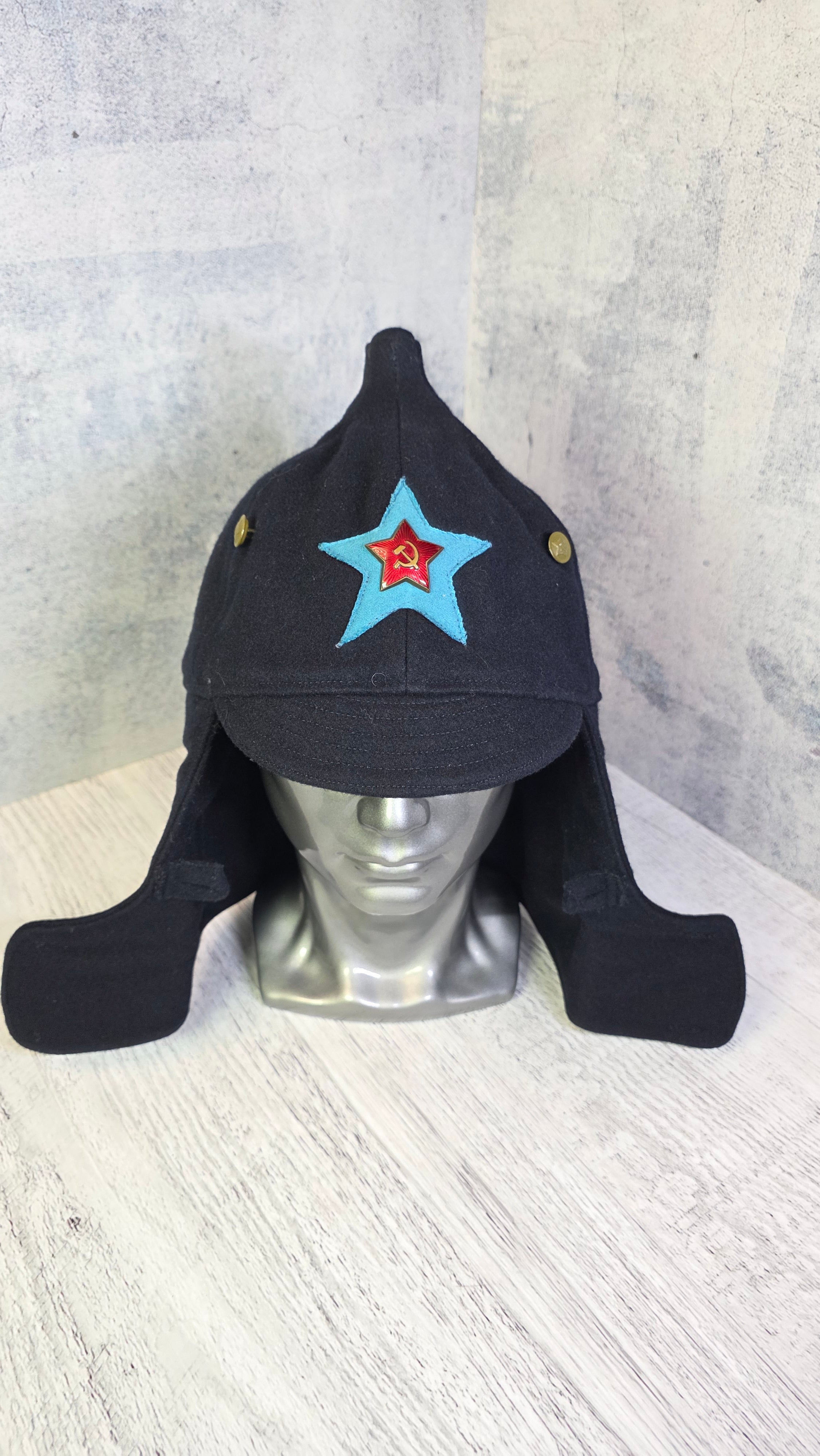 USSR Winter Budenovka Cap Vintage Soviet Dark Blue Wool Hat - Legend Returns Vintage