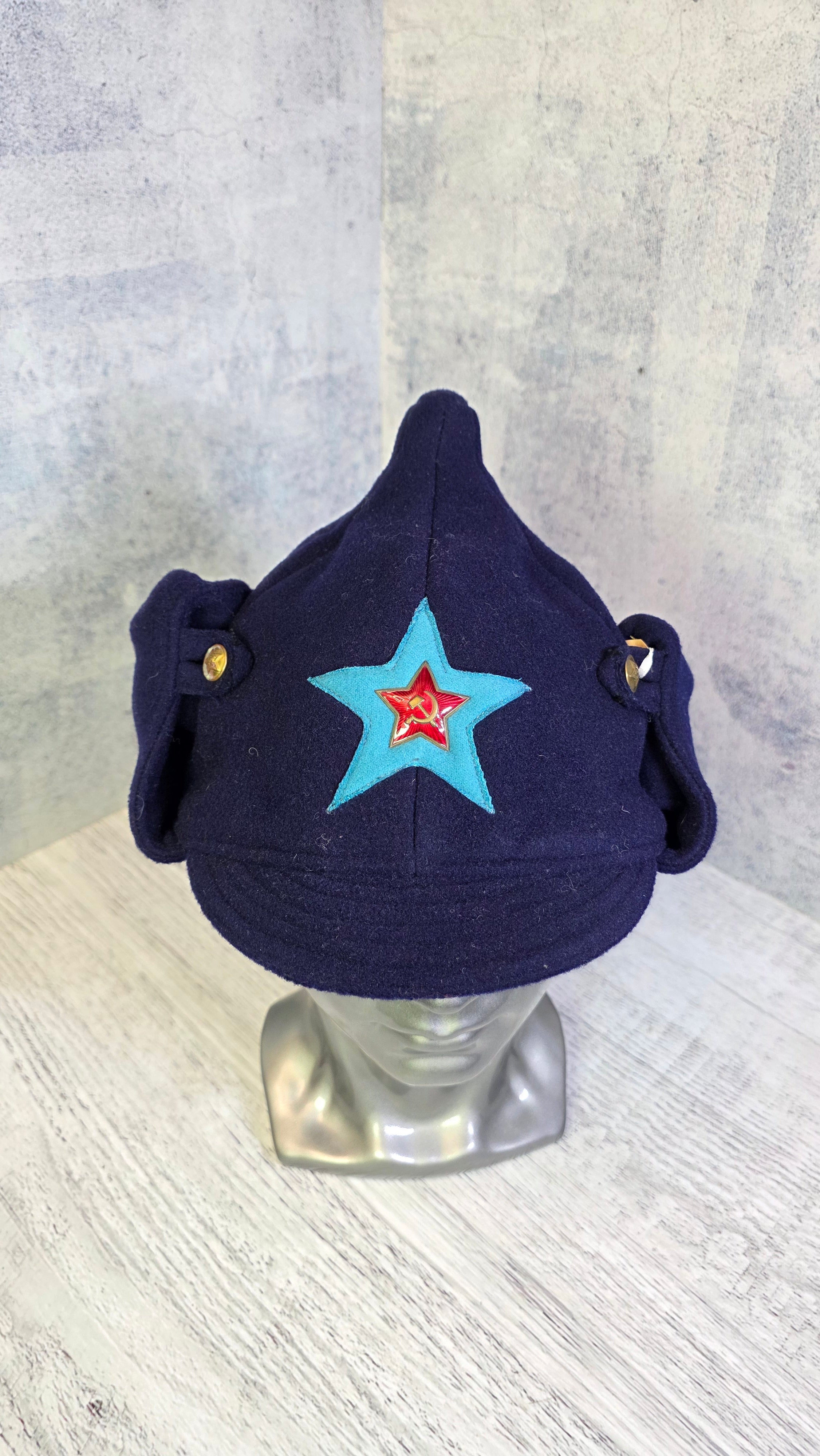 Vintage Soviet Air Force Budenovka Hat USSR Winter Wool Aviator Helmet - Legend Returns Vintage